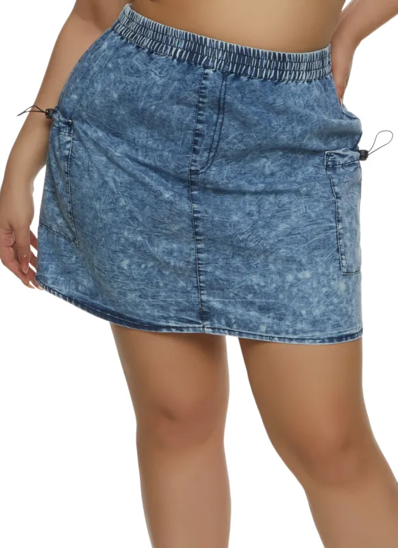 Plus Size Denim Acid Wash Pocket Detail Mini Skirt sold by Rainbow