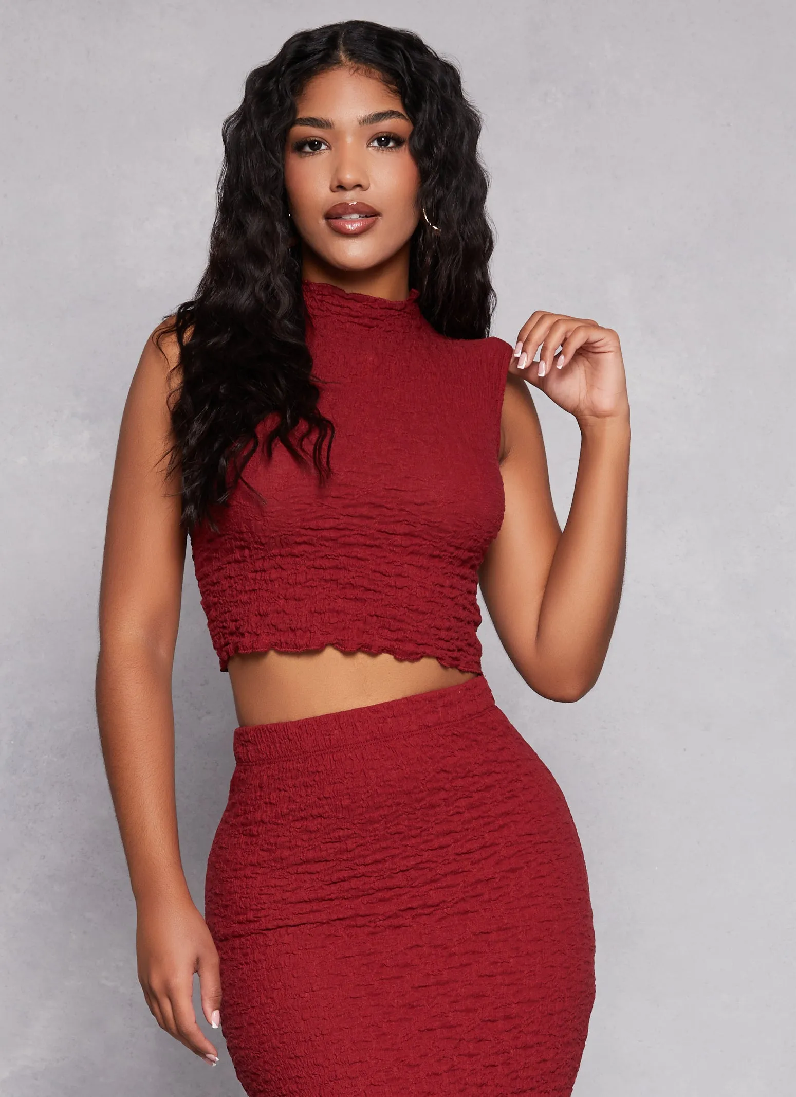 Textured Mock Neck Cropped Tank Top sold by Rainbow