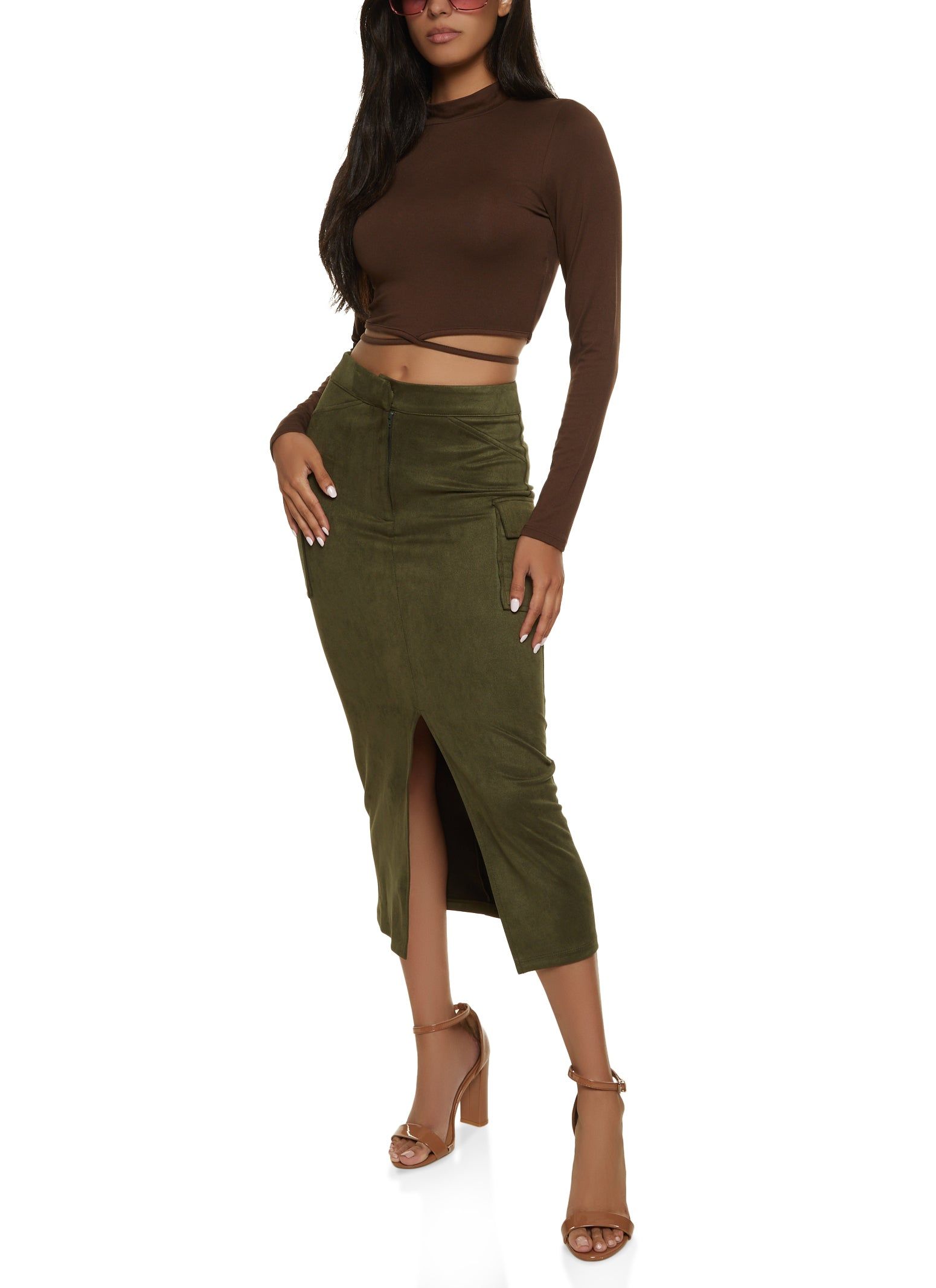 Faux Suede Cargo Pocket Maxi Skirt sold by Rainbow product image thumbnail 2