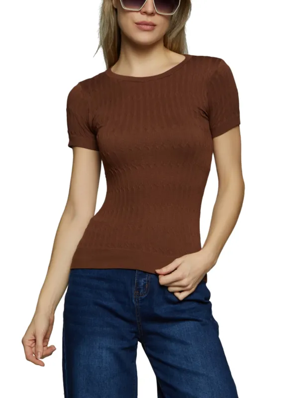 Textured Knit Crew Neck Seamless Tee sold by Rainbow