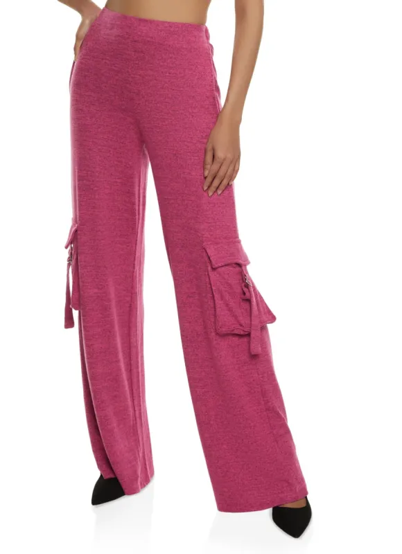 Brushed Knit Wide Leg Cargo Pocket Pants sold by Rainbow