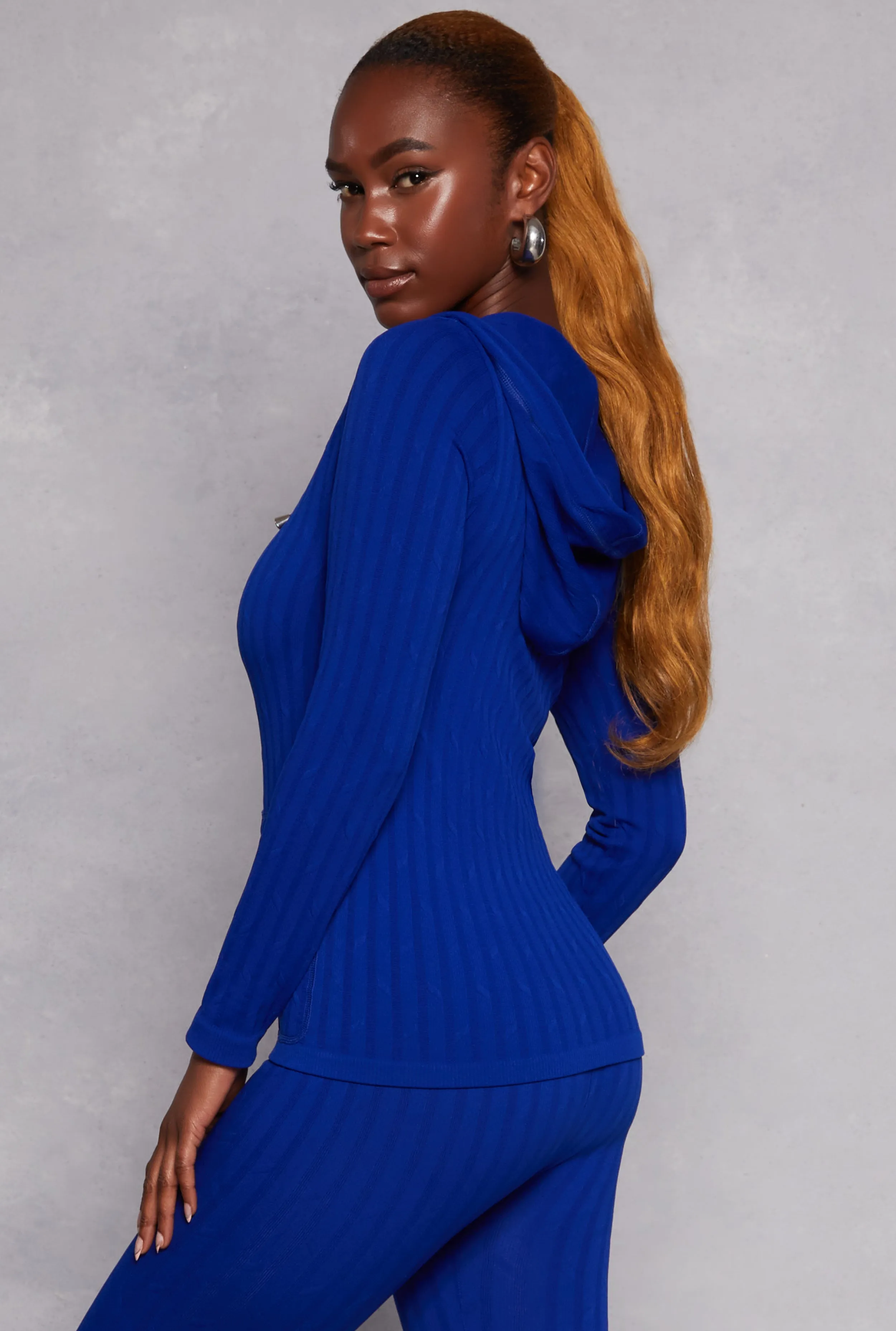 Seamless Textured Knit Zip Front Hoodie sold by Rainbow product image thumbnail 3