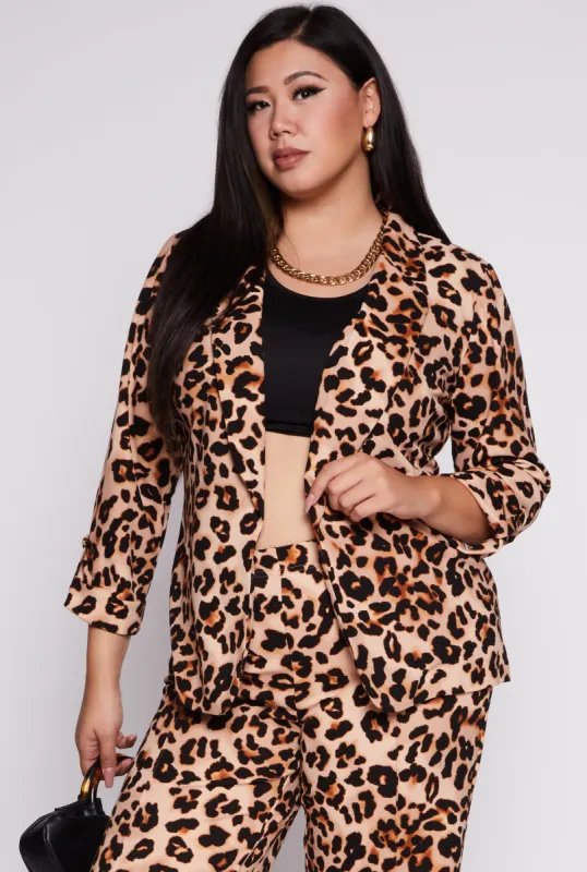Plus Size Leopard Print Open Front Blazer sold by Rainbow
