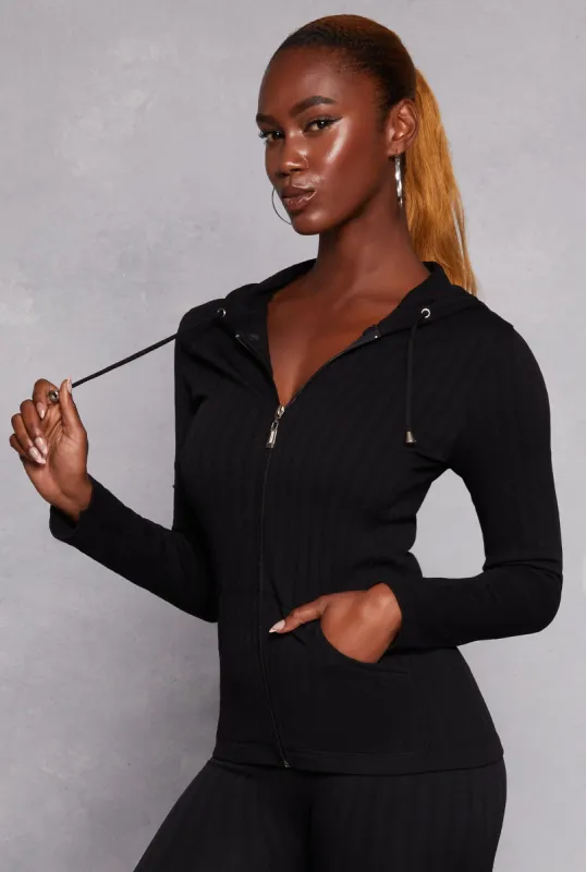 Seamless Textured Knit Zip Front Hoodie sold by Rainbow