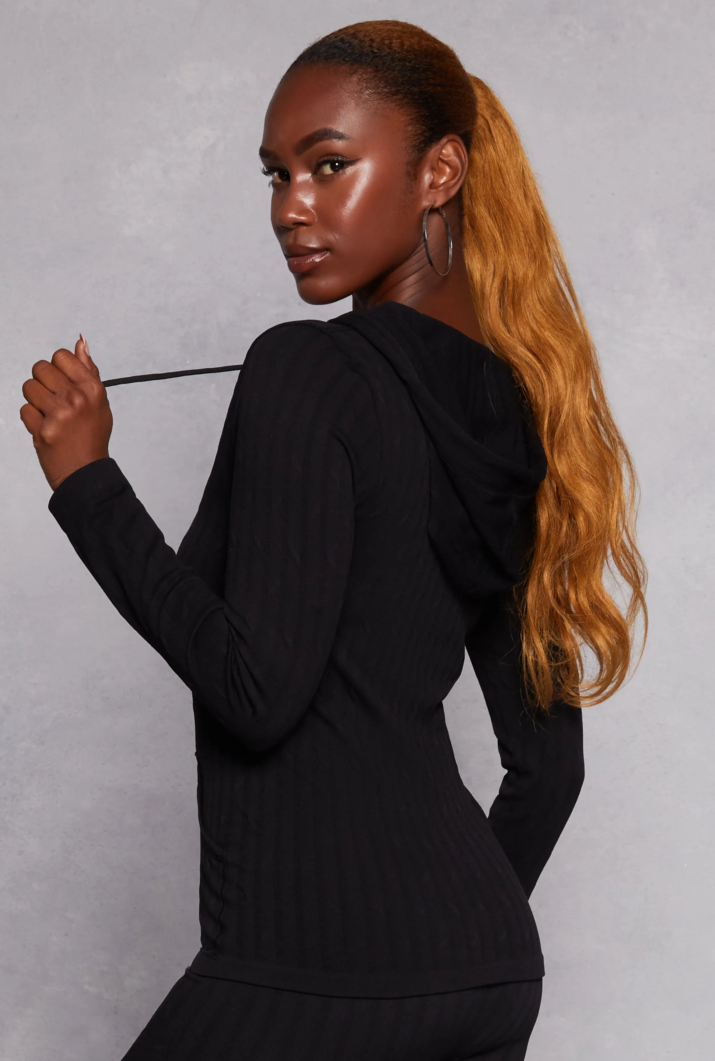 Seamless Textured Knit Zip Front Hoodie sold by Rainbow product image thumbnail 3