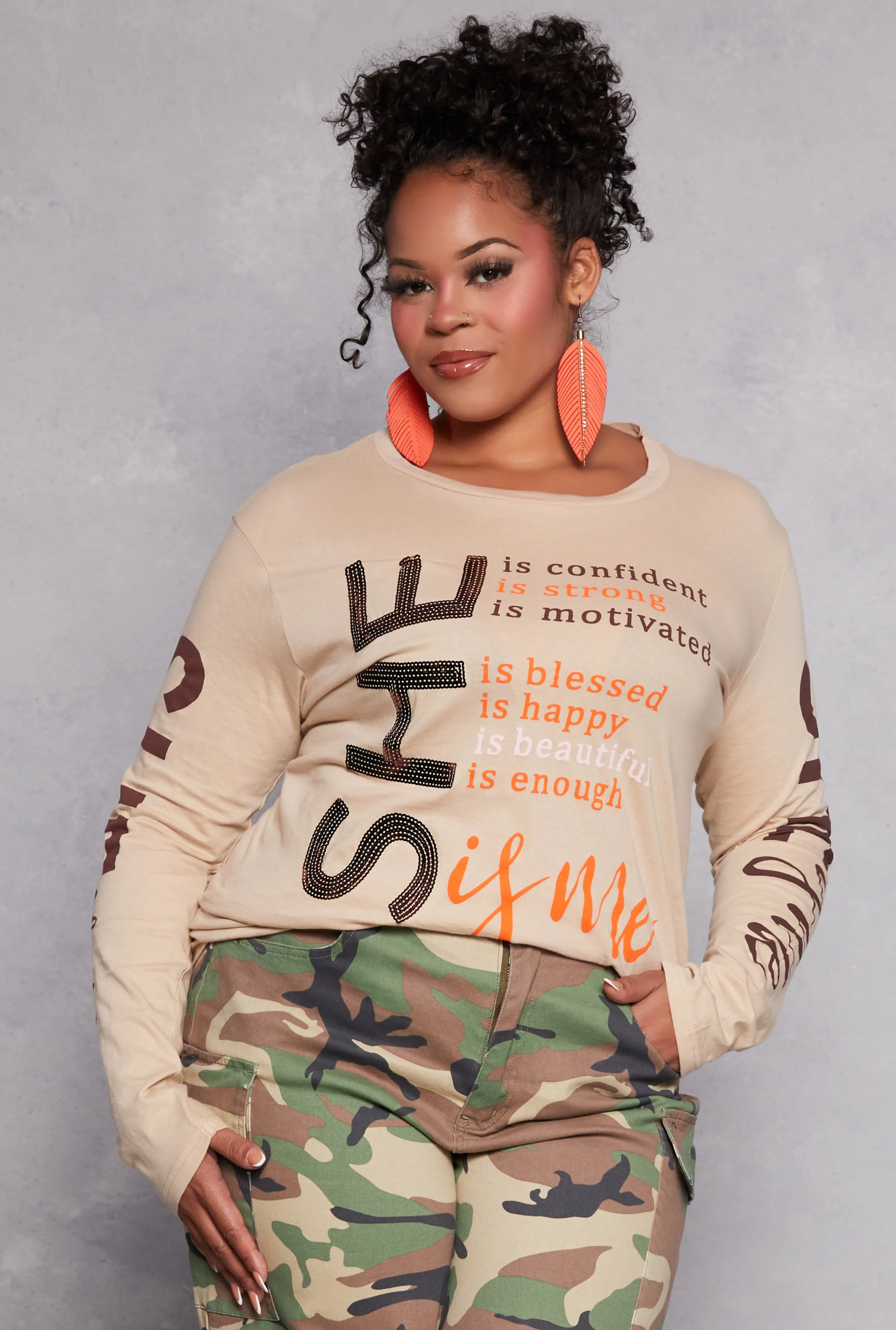 Plus Size She Is Sequin Graphic Tee sold by Rainbow