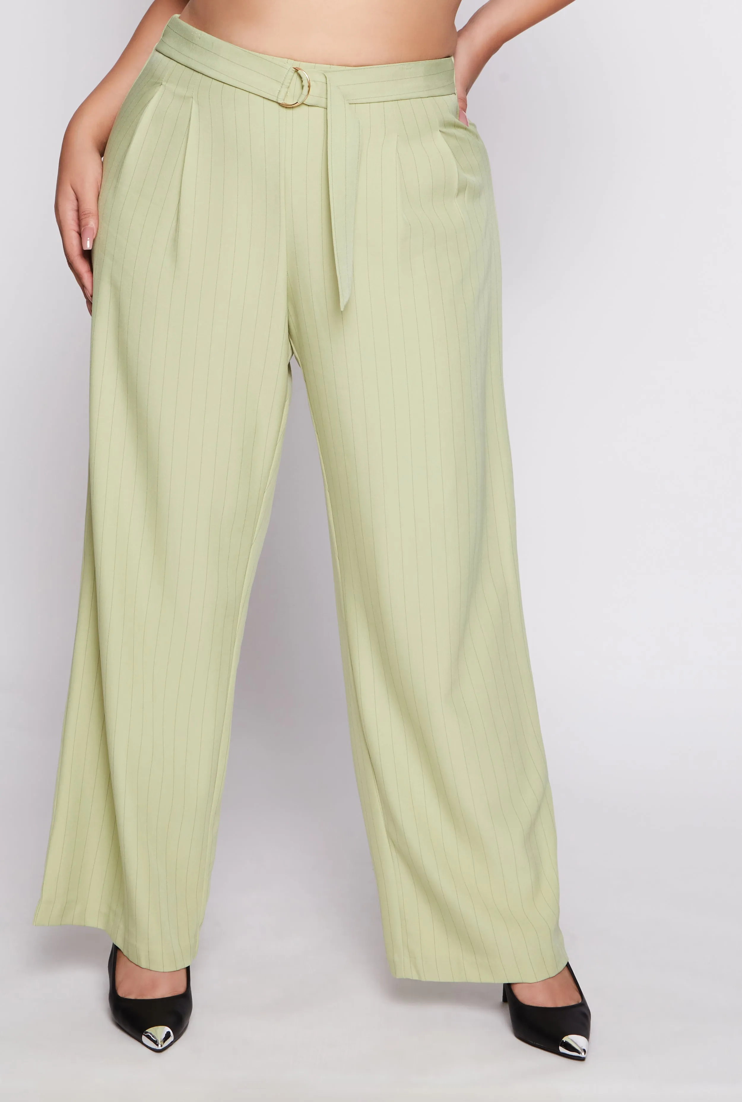 Plus Size Striped Belted Front Wide Leg Pants sold by Rainbow product image thumbnail 2
