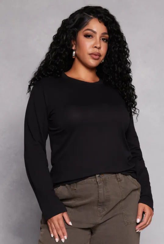 Plus Size Long Sleeve Crew Neck Tee sold by Rainbow