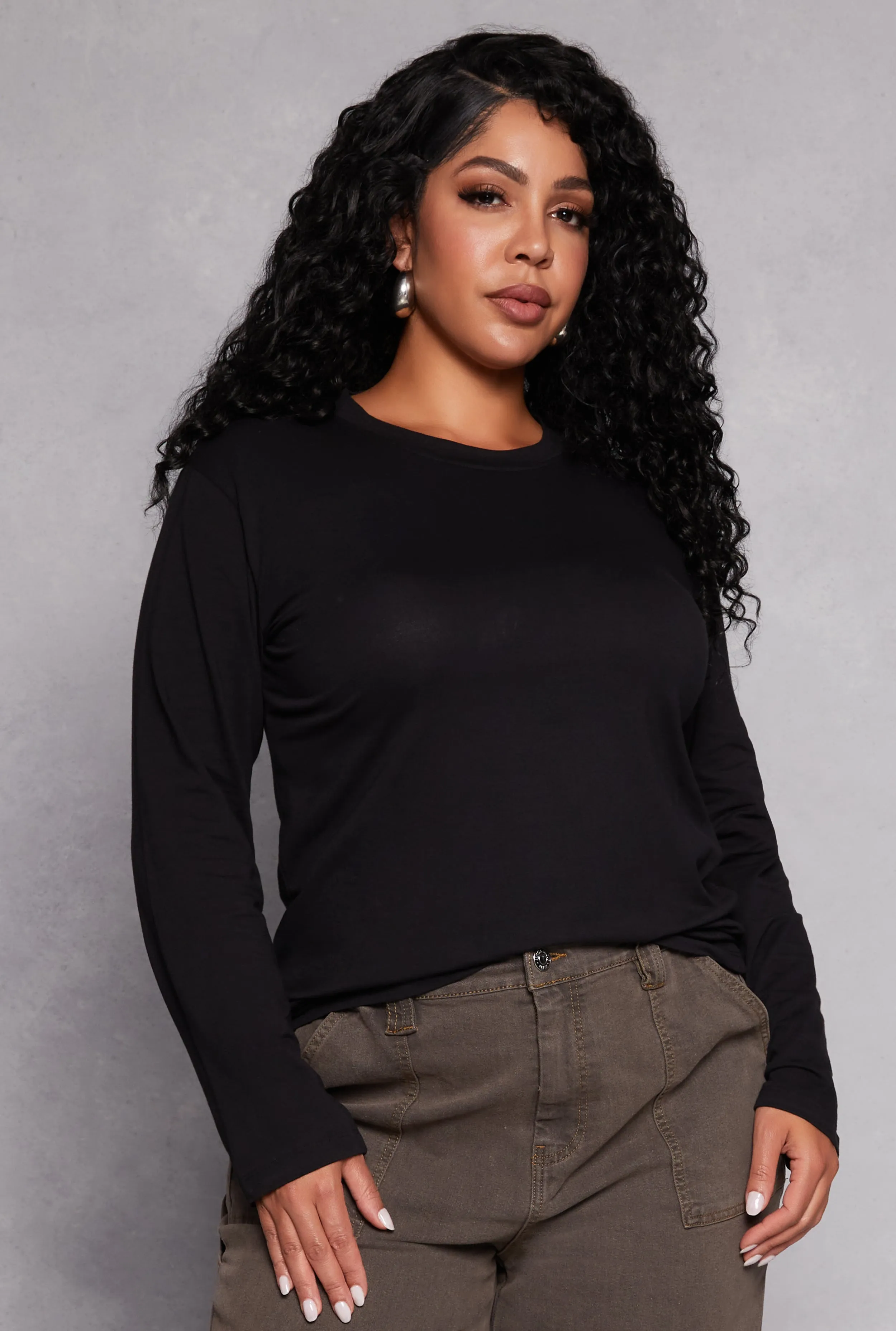 Plus Size Long Sleeve Crew Neck Tee sold by Rainbow