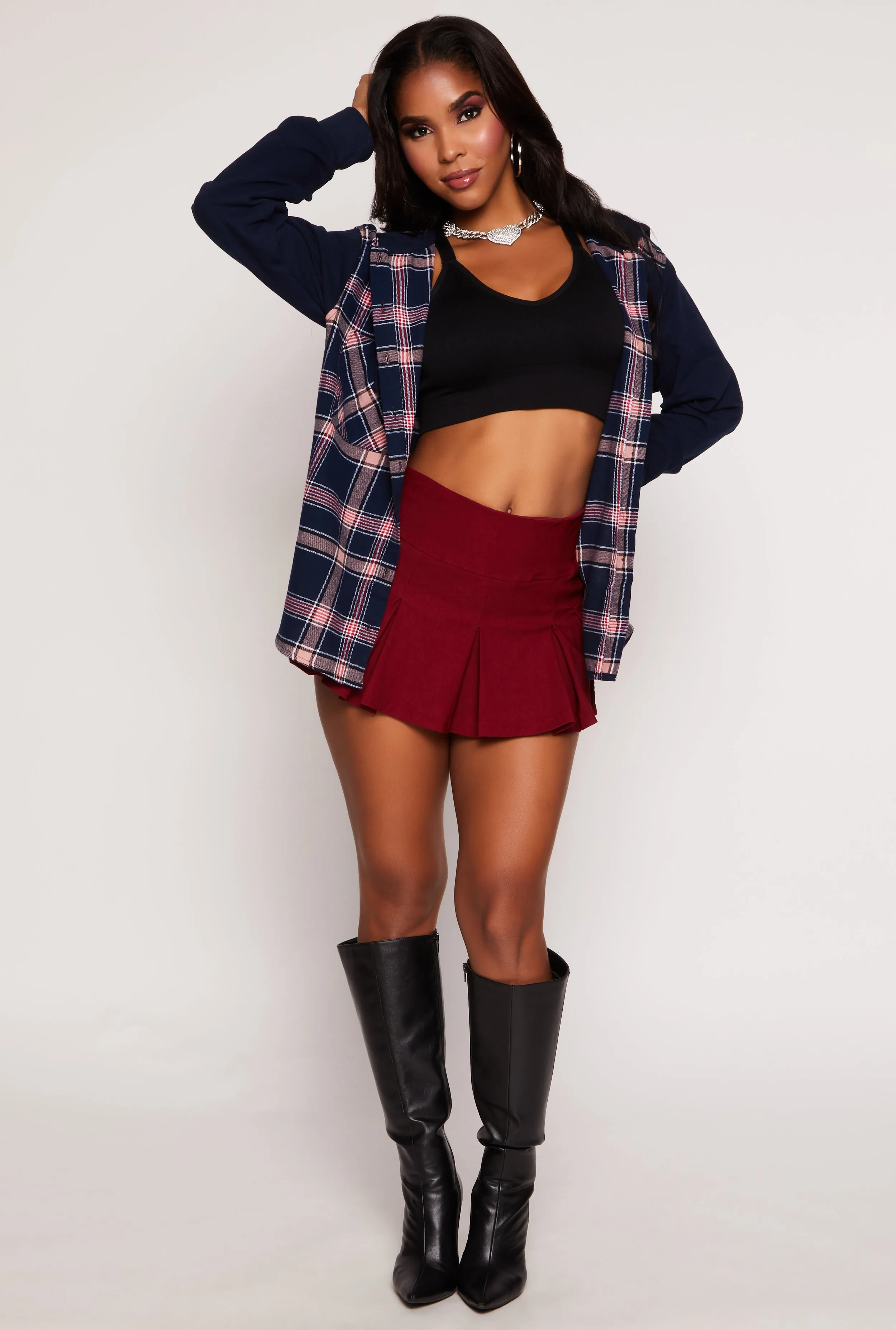 Plaid Button Front Hooded Shirt sold by Rainbow product image thumbnail 2