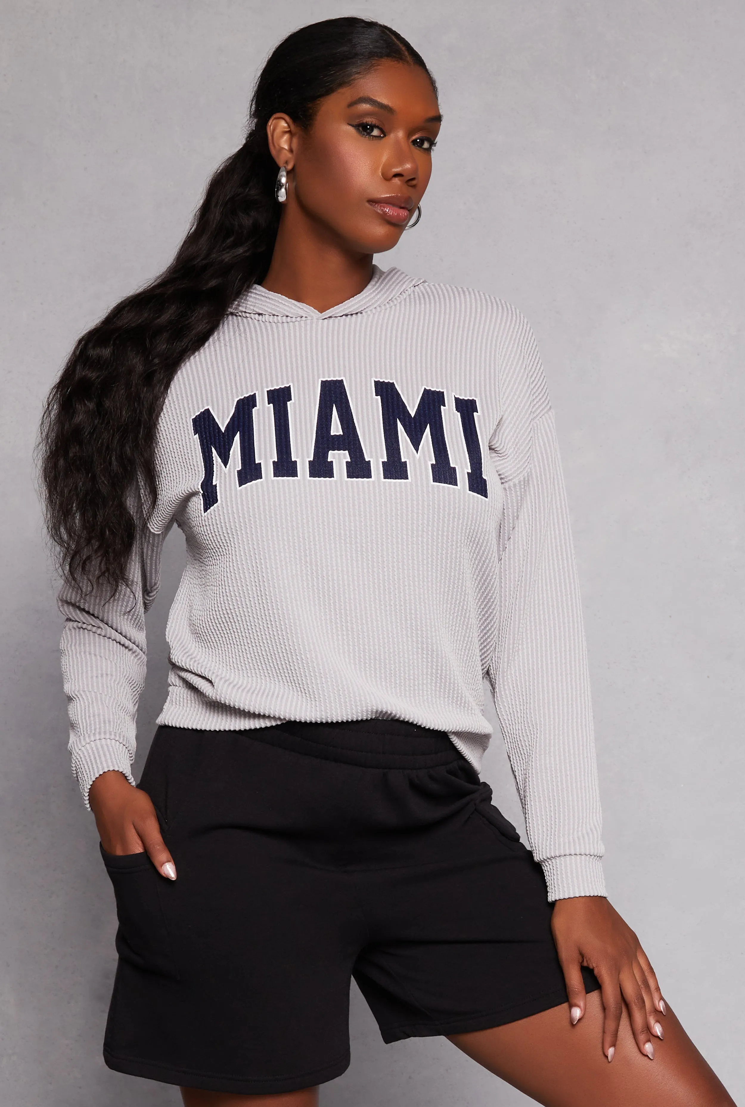 Ribbed Miami Graphic Pullover Hoodie sold by Rainbow