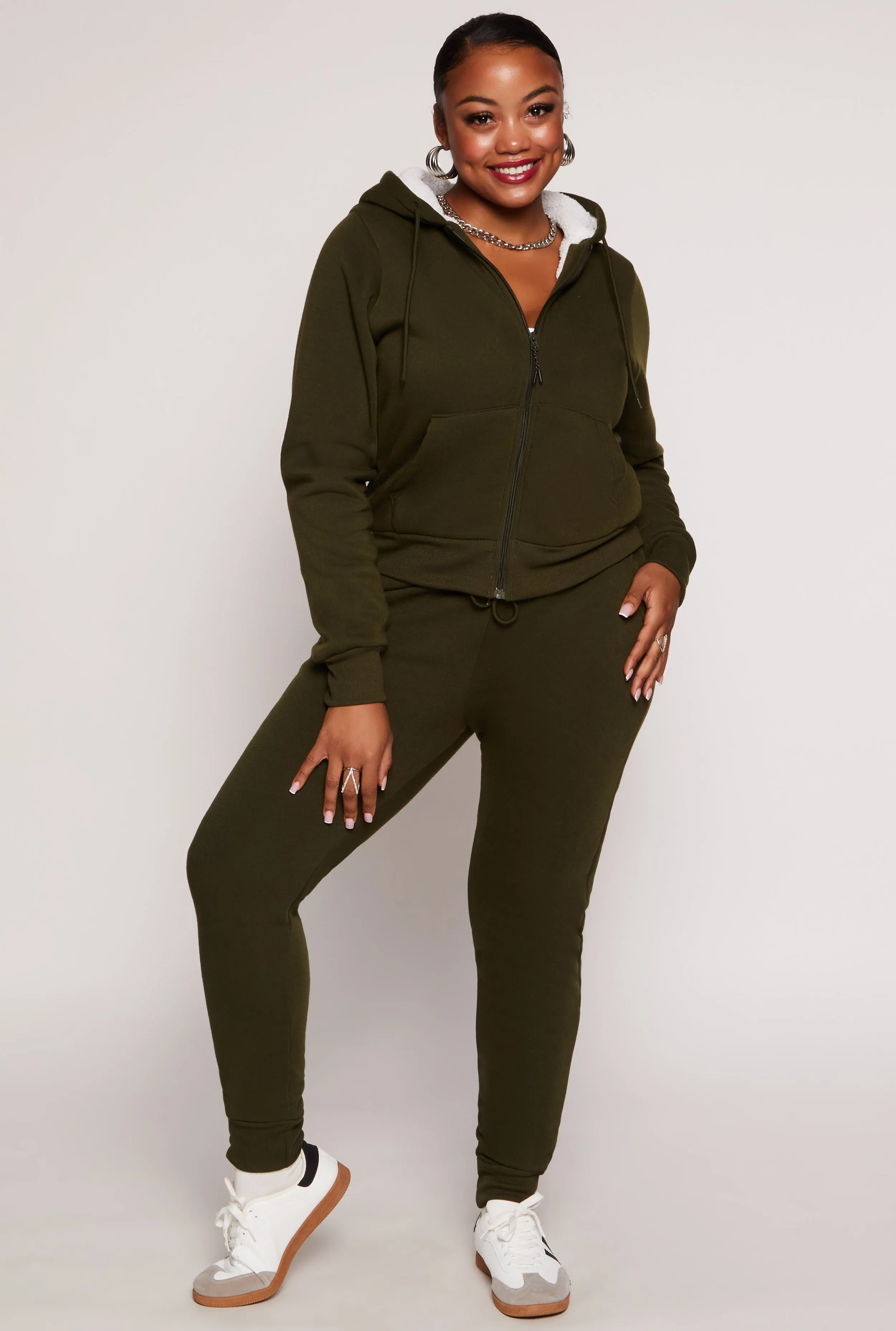 Plus Size Fleece High Waist Drawstring Joggers sold by Rainbow