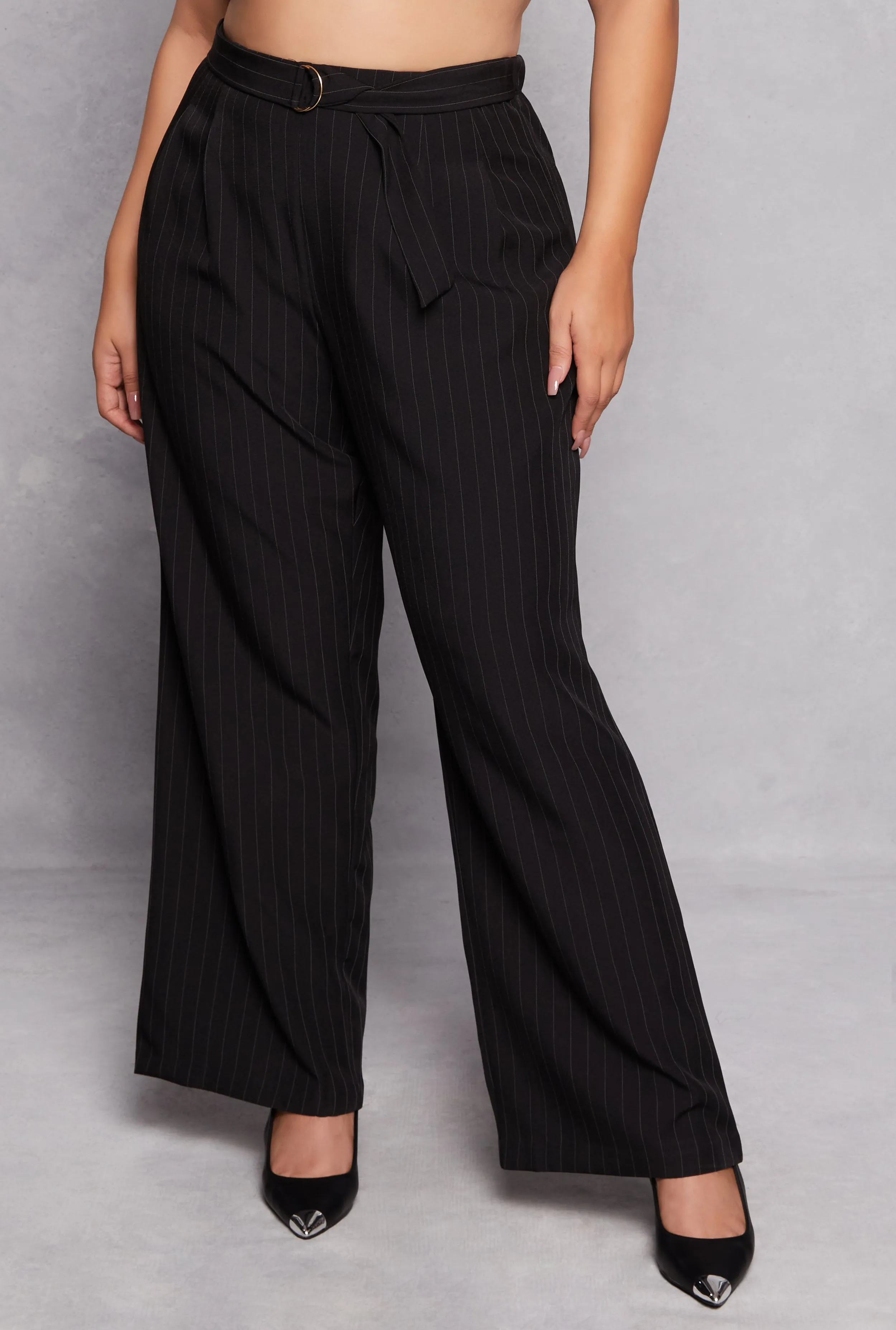Plus Size Striped Belted Front Wide Leg Pants sold by Rainbow product image thumbnail 2