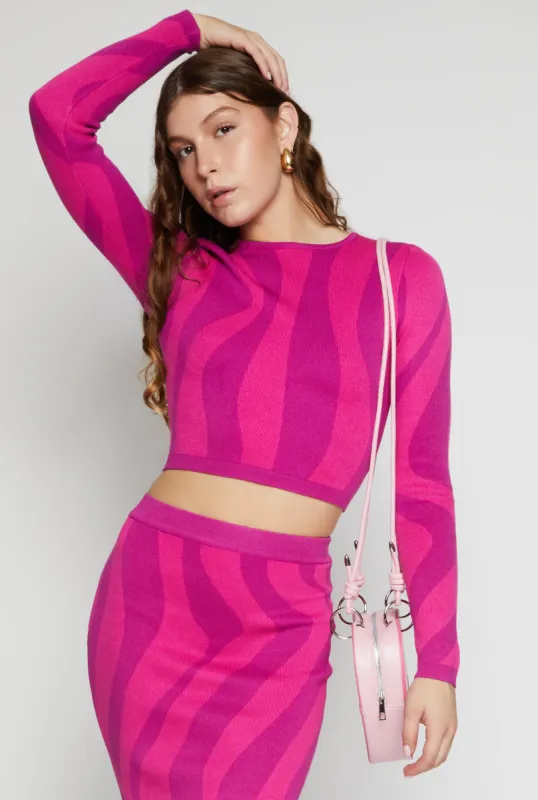 Abstract Striped Long Sleeve Crop Top sold by Rainbow