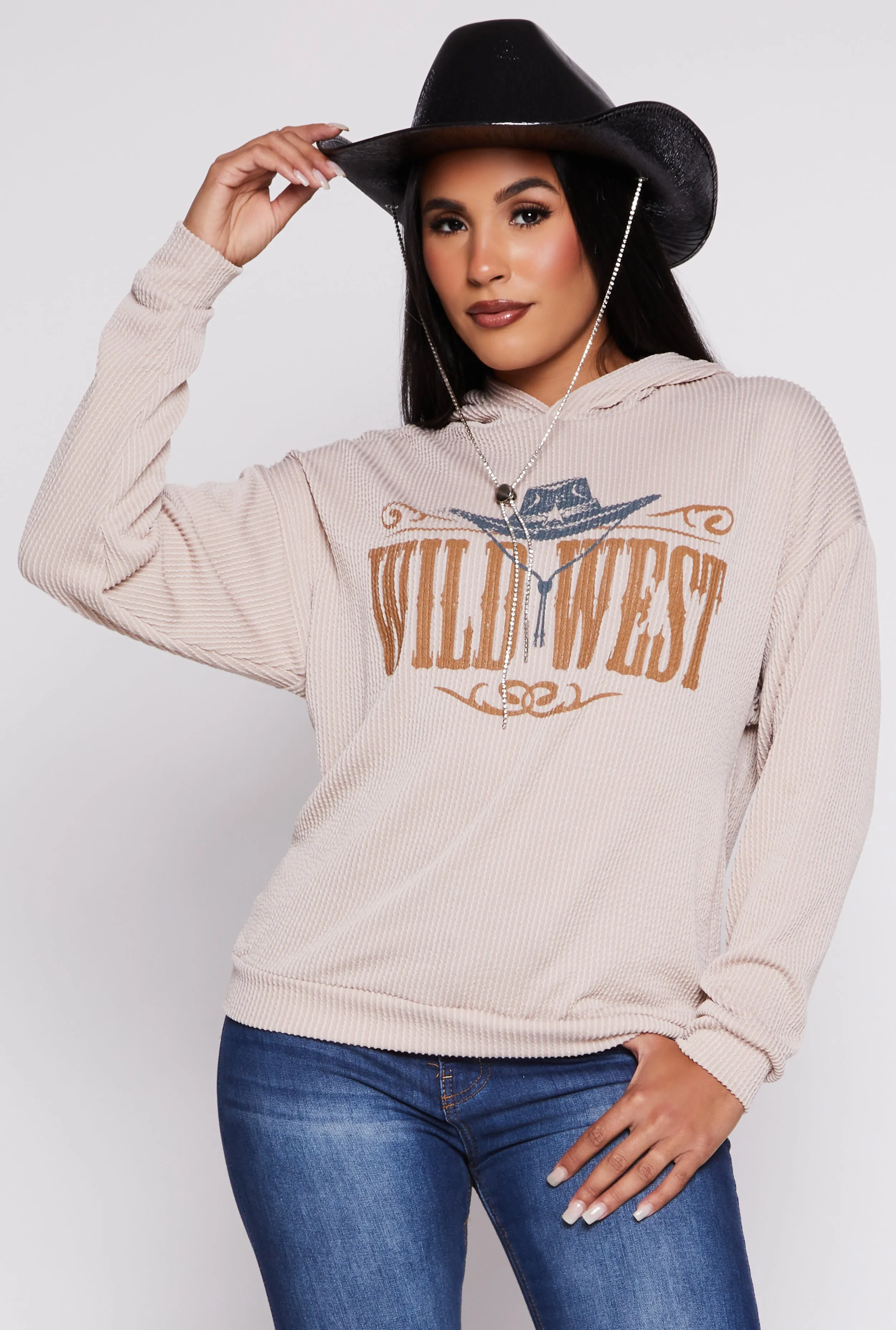 Ribbed Wild West Graphic Pullover Hoodie sold by Rainbow