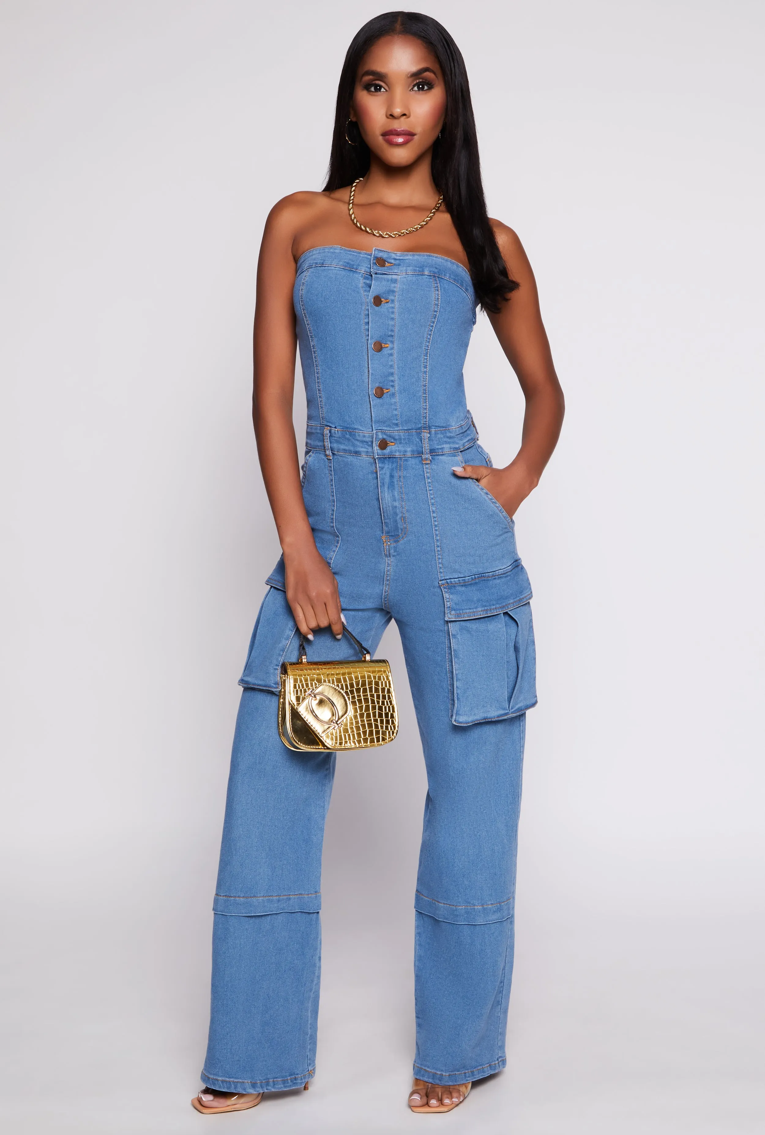 Daisy Strapless Denim Cargo Jumpsuit sold by Rainbow product image thumbnail 2