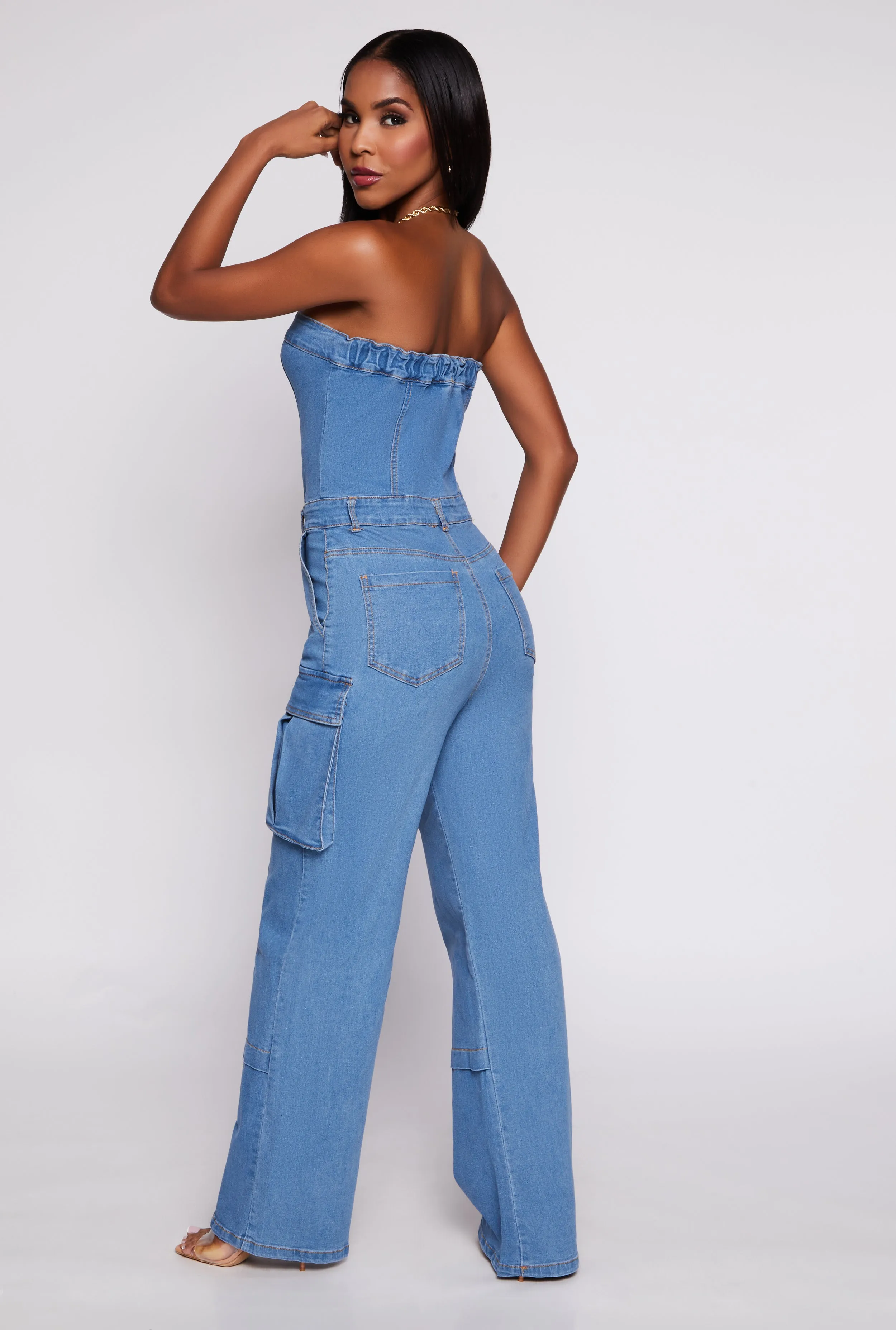 Daisy Strapless Denim Cargo Jumpsuit sold by Rainbow product image thumbnail 3
