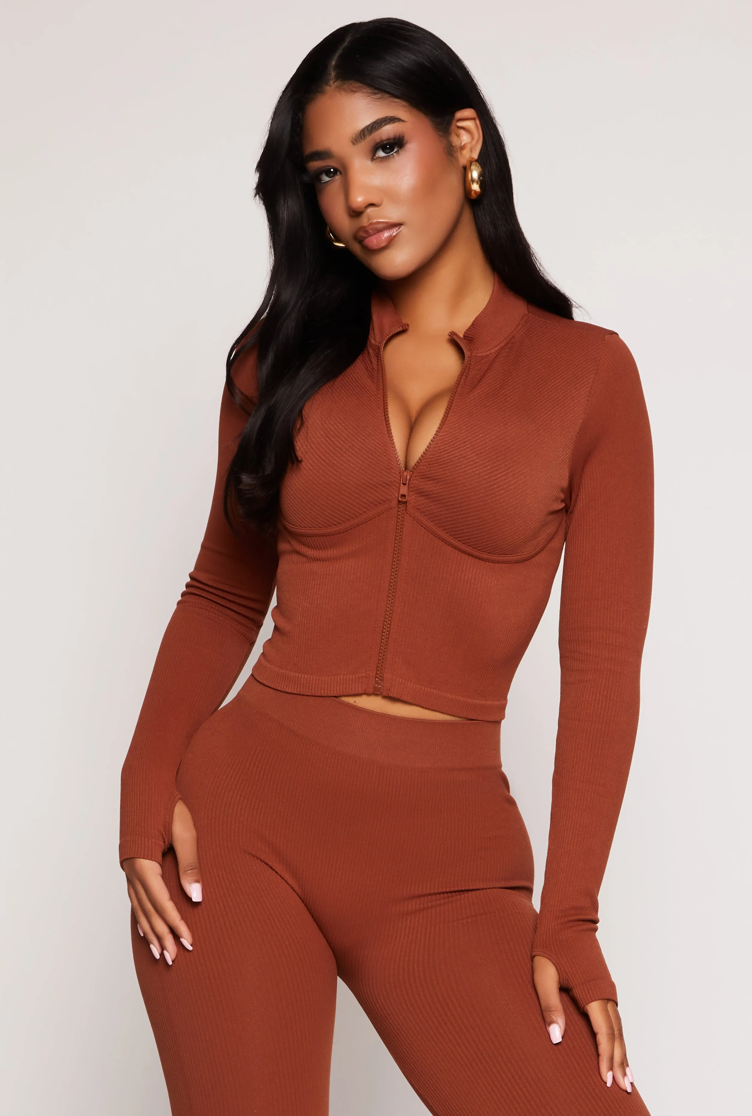 Seamless Ribbed Zip Front Track Jacket sold by Rainbow