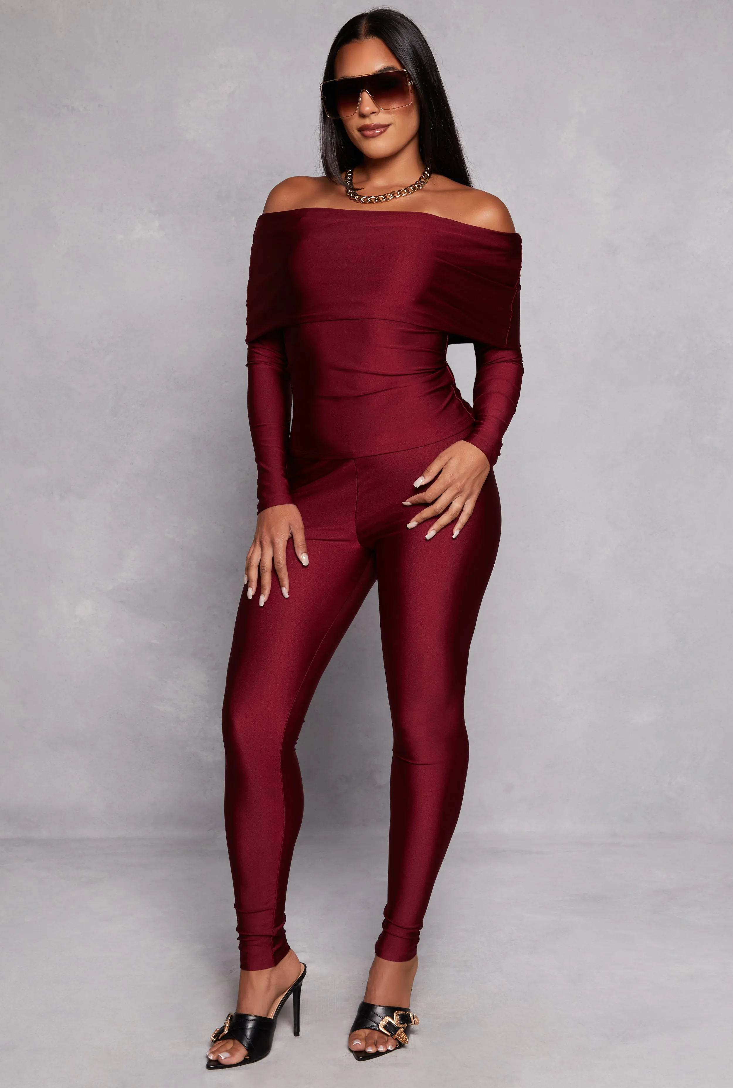 Off the Shoulder Long Sleeve Top and Leggings sold by Rainbow product image thumbnail 2