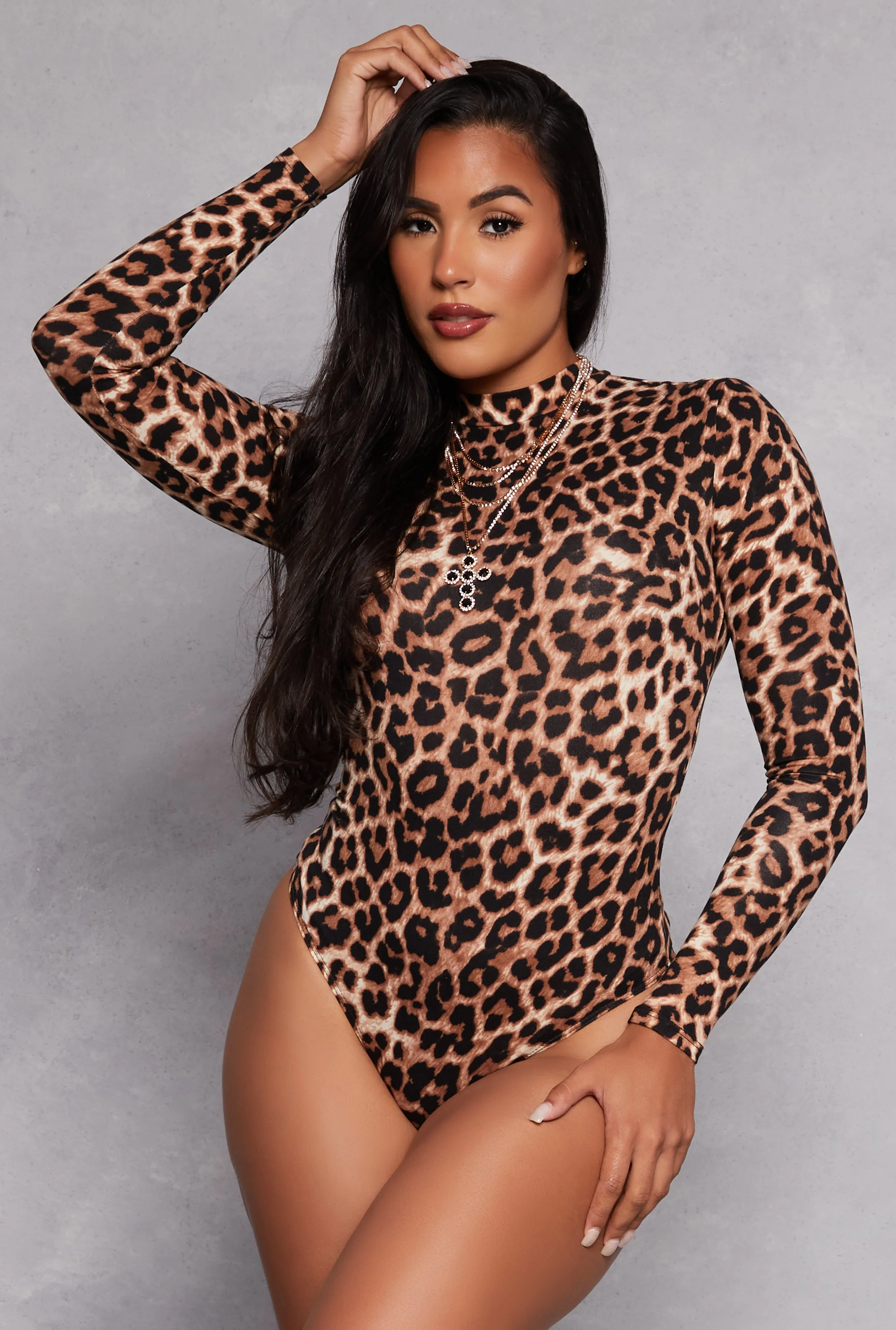 Patterned Long Sleeve Mock Neck Bodysuit sold by Rainbow