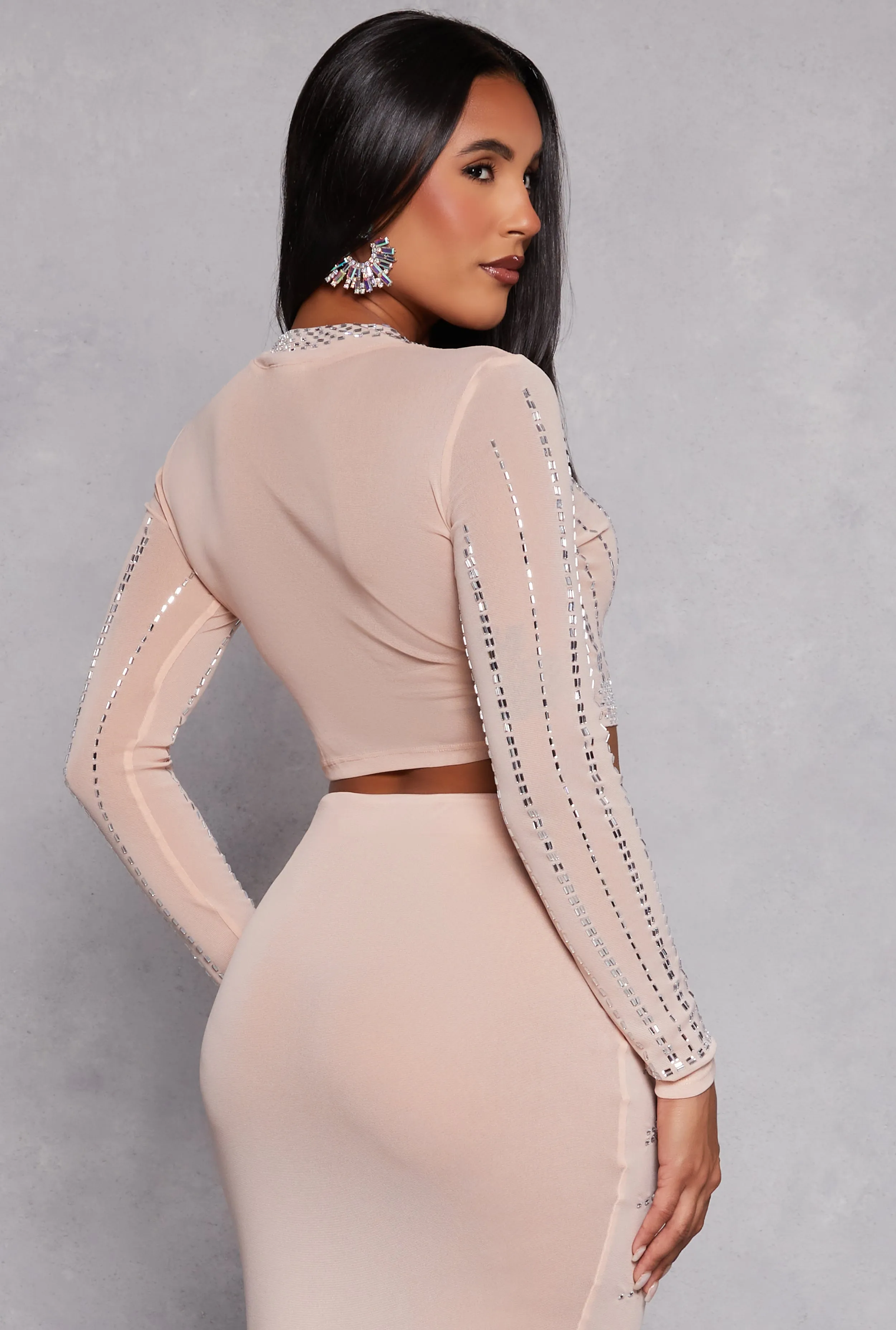 Mesh Embellished Long Sleeve Crop Top sold by Rainbow product image thumbnail 3