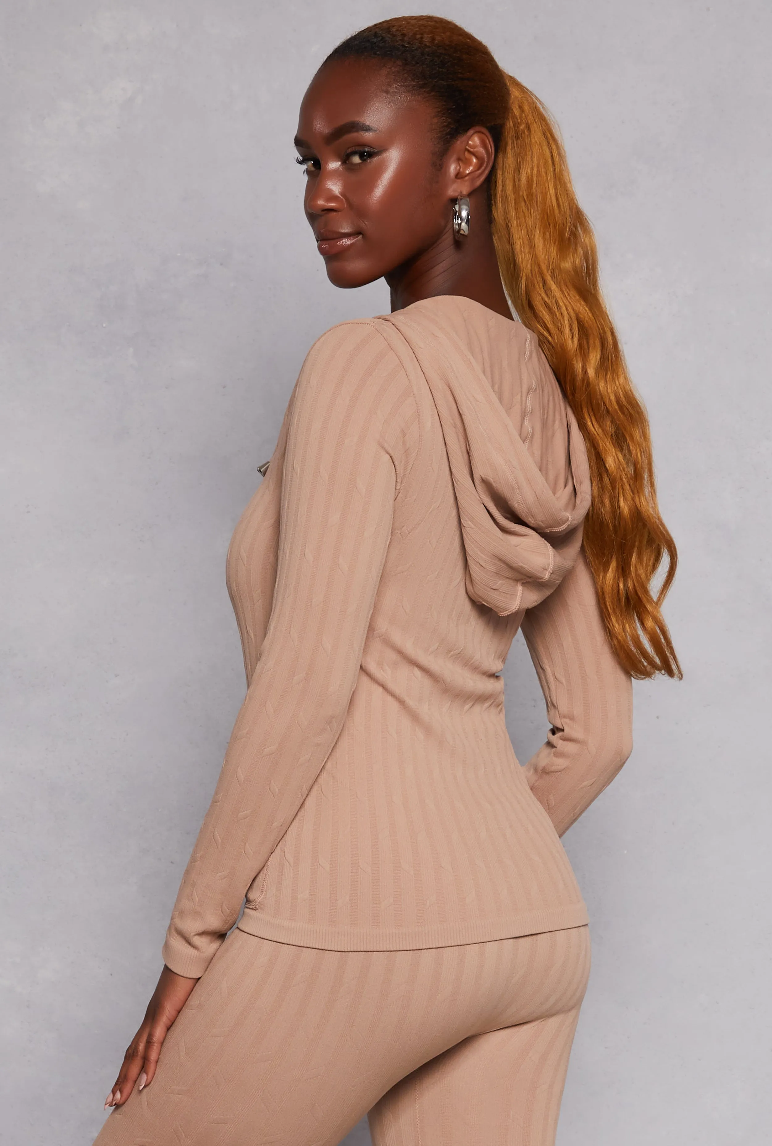 Seamless Textured Knit Zip Front Hoodie sold by Rainbow product image thumbnail 3