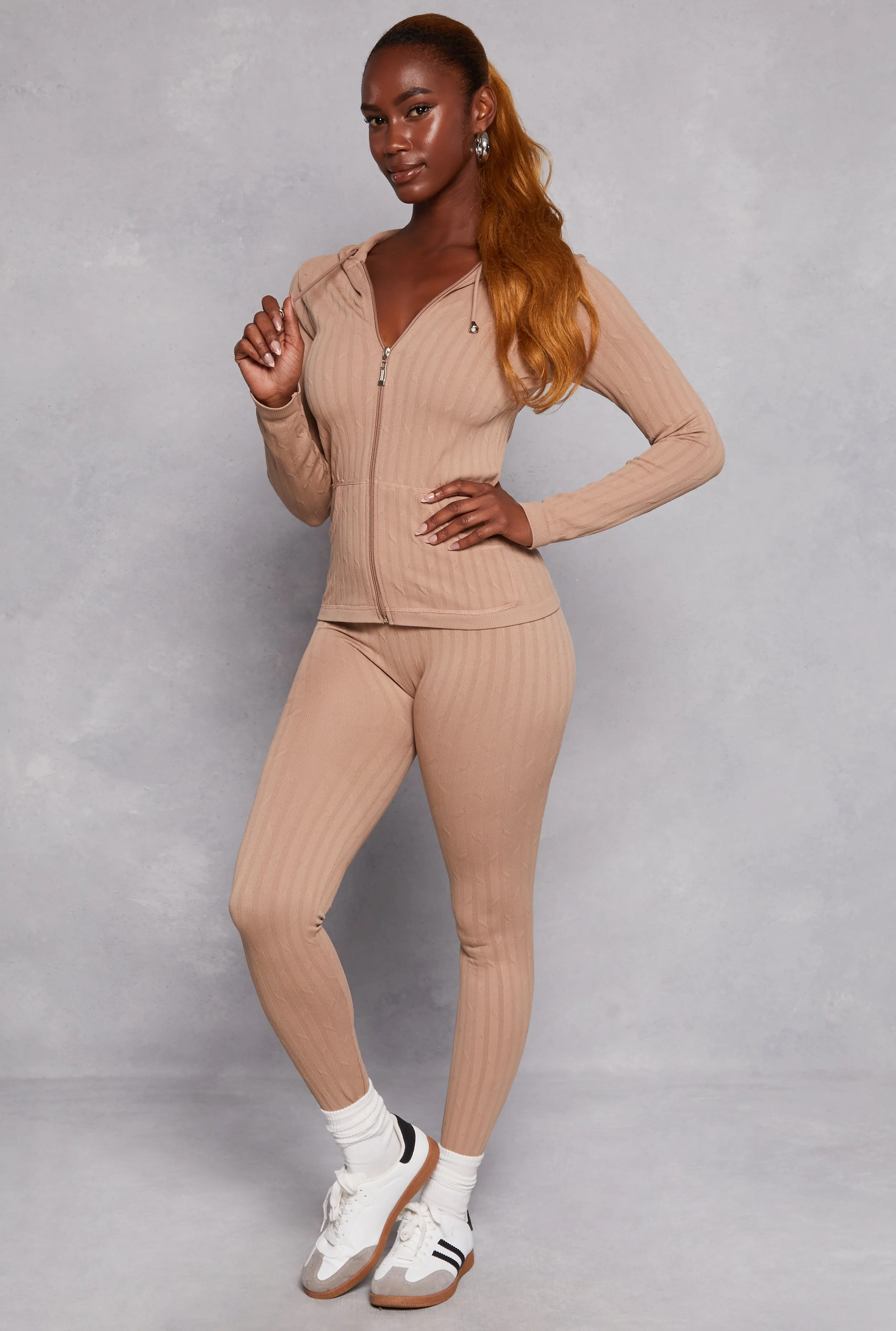 Seamless Textured Knit Zip Front Hoodie sold by Rainbow product image thumbnail 2