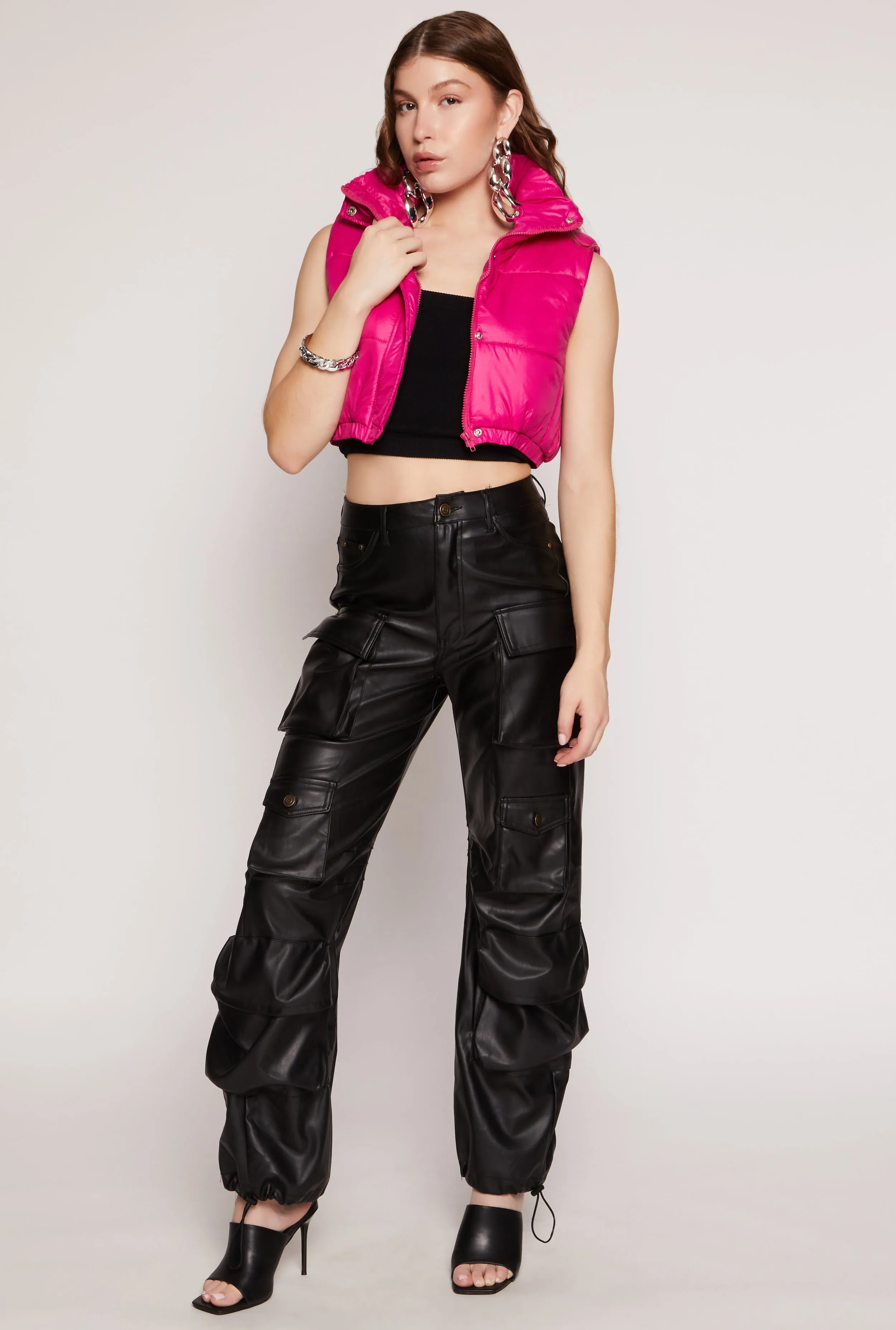 Daisy Snap Button Zip Front Cropped Puffer Vest sold by Rainbow product image thumbnail 2