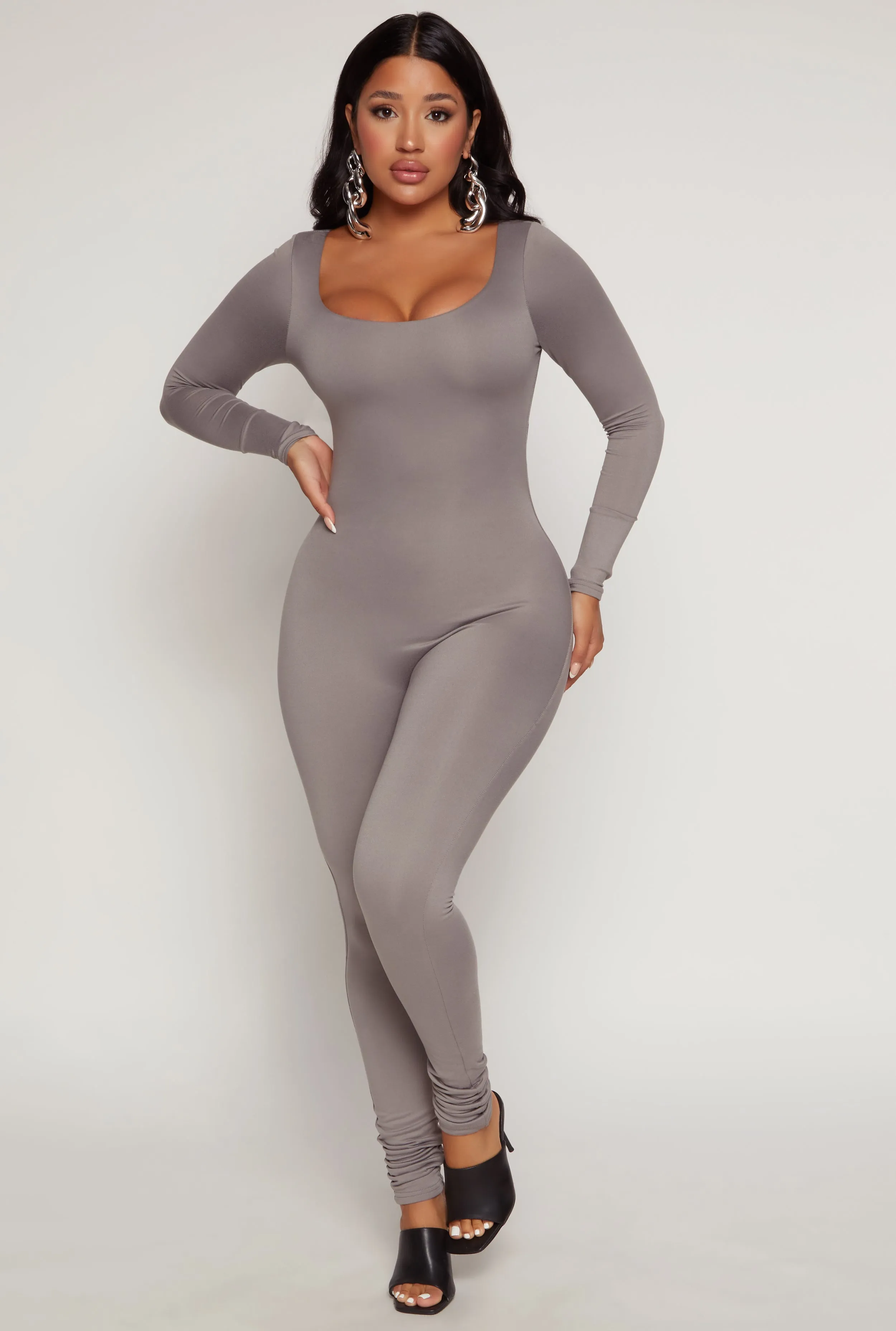 Double Layered Scoop Neck Long Sleeve Jumpsuit sold by Rainbow