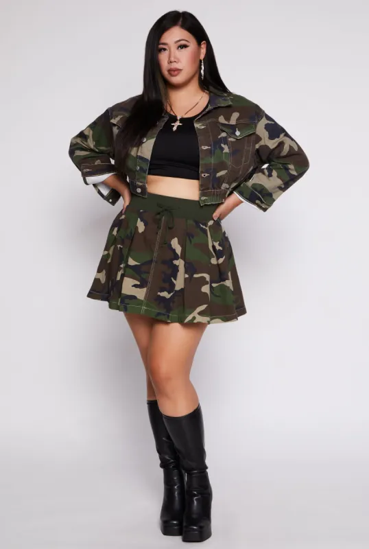 Plus Size Almost Famous Camo Pleated Skirt sold by Rainbow