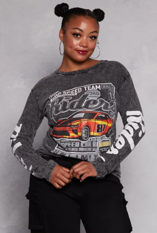 Plus Size Top Speed Riders Long Sleeve Graphic Tee sold by Rainbow