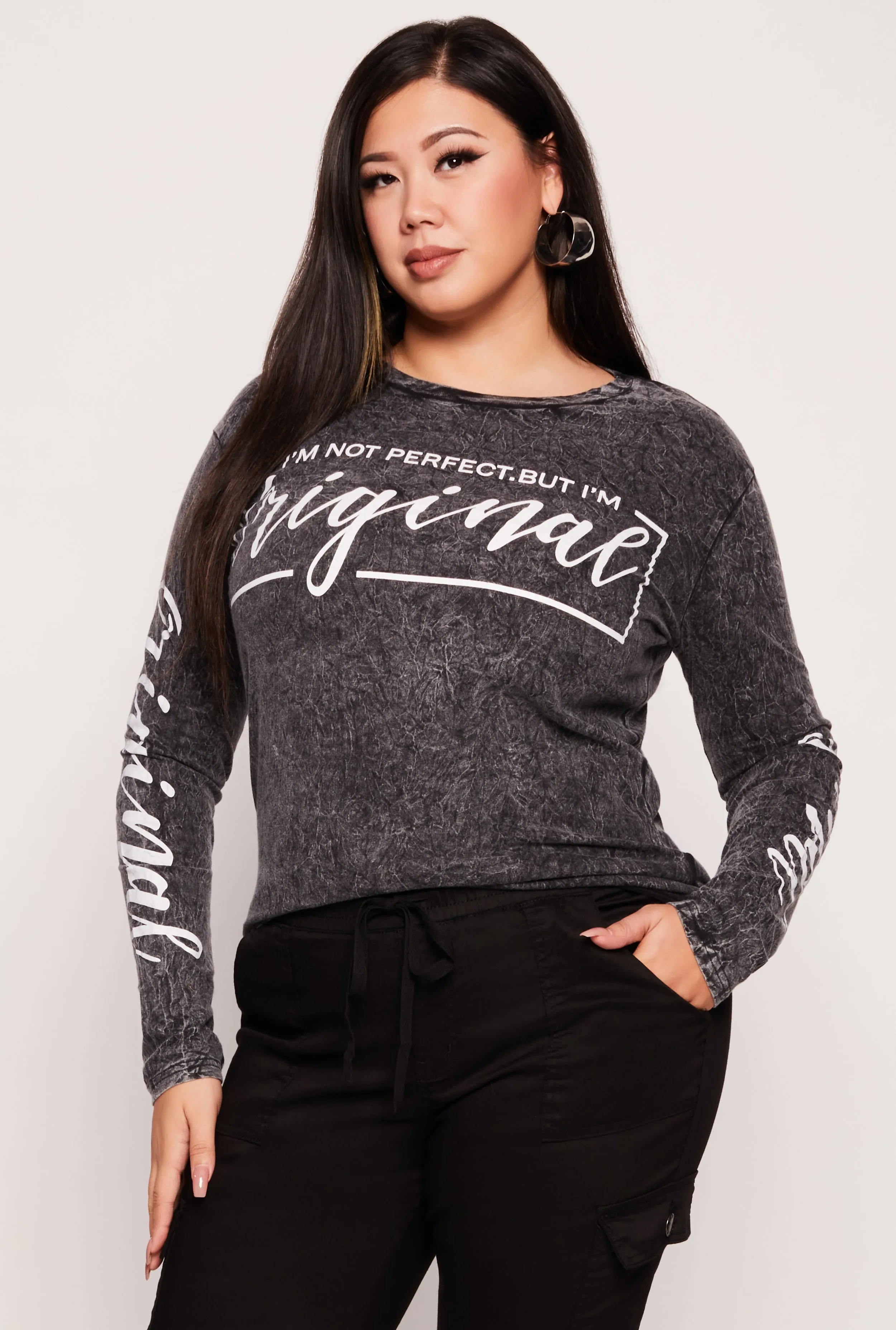 Plus Size Im Not Perfect But Im Original Long Sleeve Top sold by Rainbow