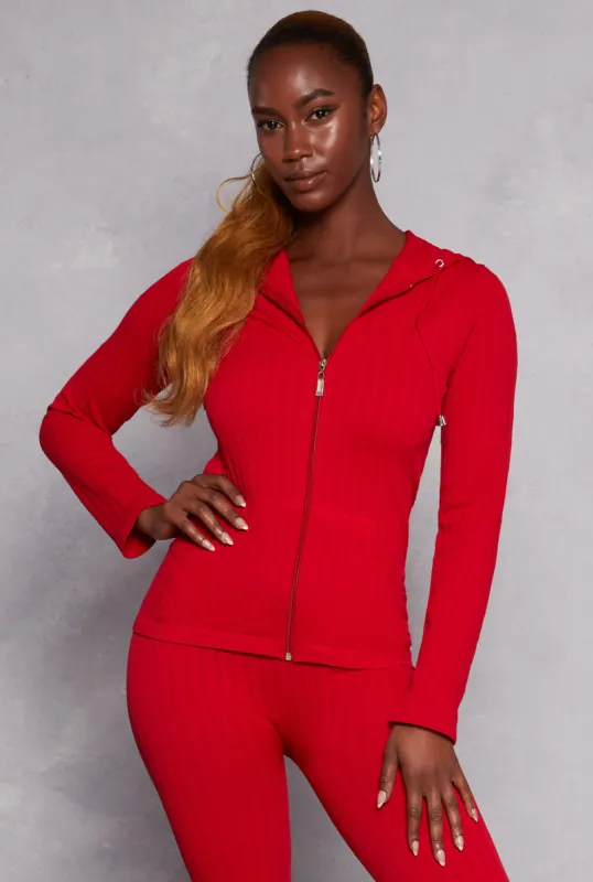 Seamless Textured Knit Zip Front Hoodie sold by Rainbow