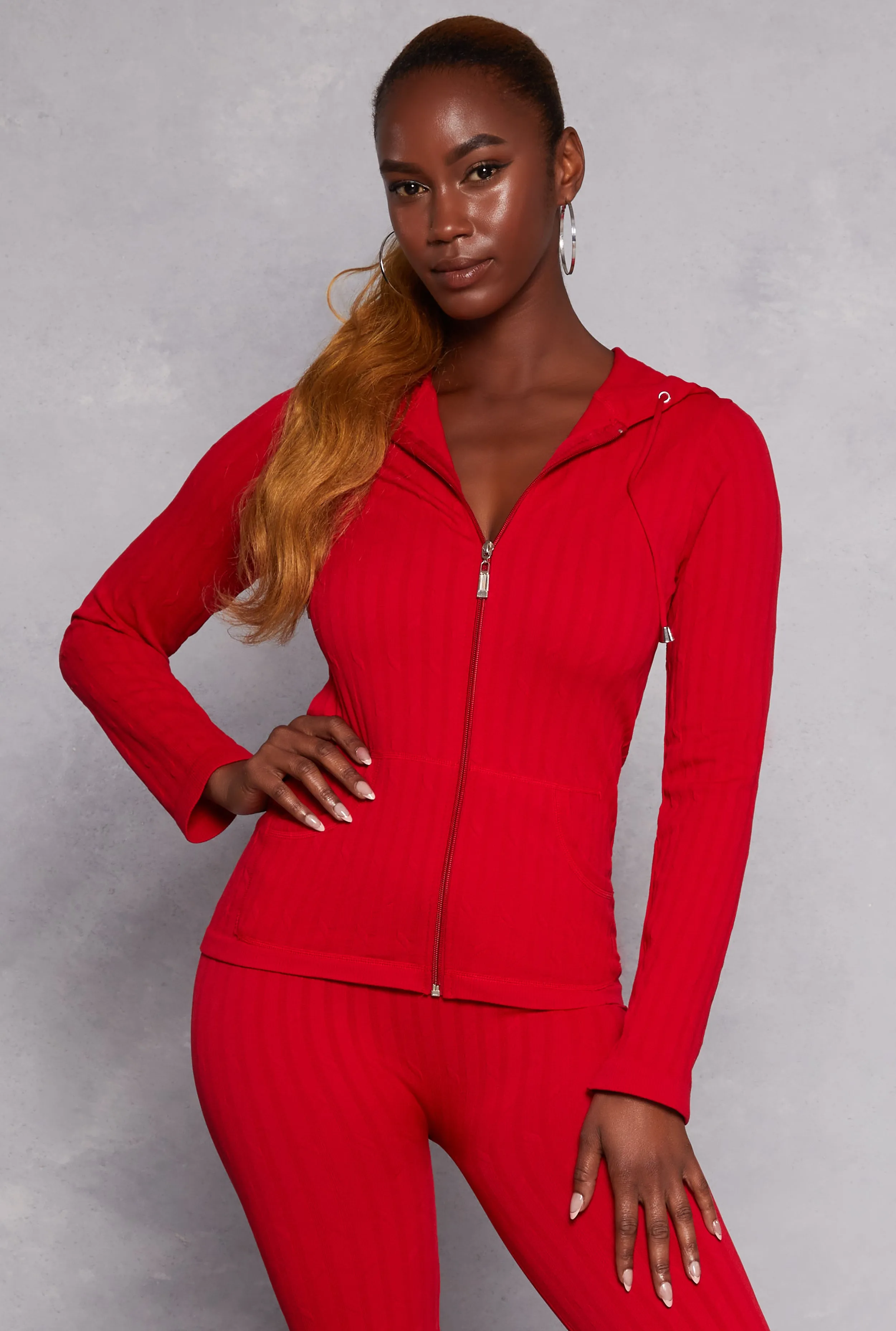 Seamless Textured Knit Zip Front Hoodie sold by Rainbow