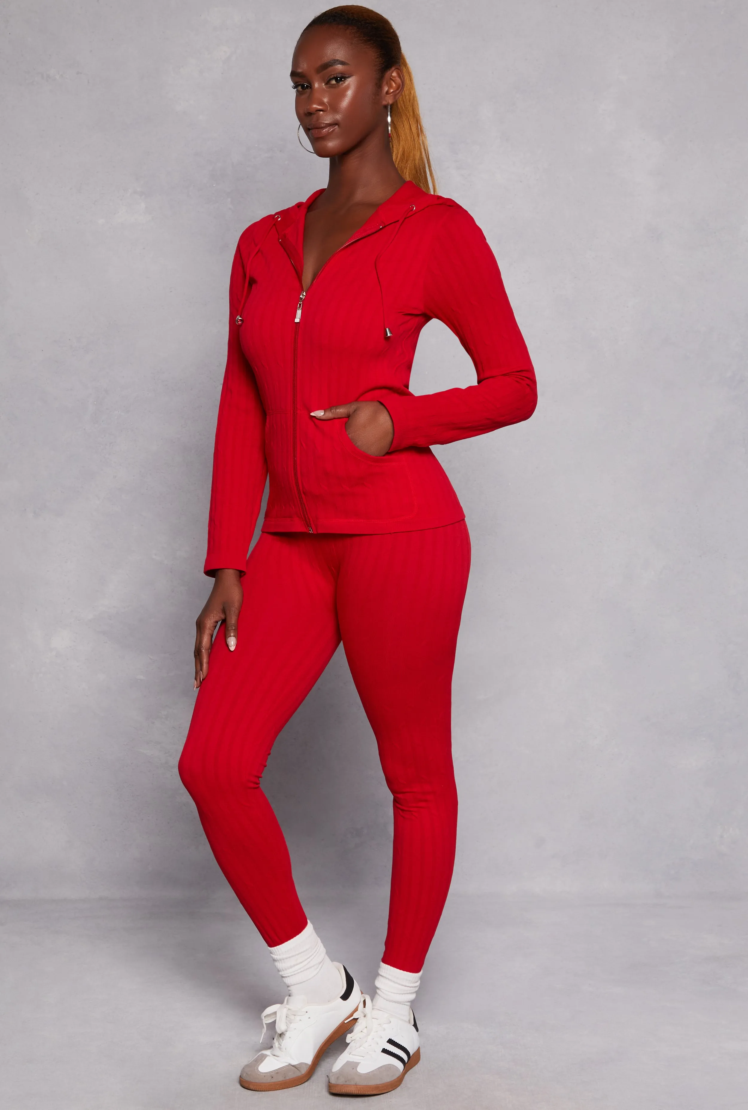 Seamless Textured Knit Zip Front Hoodie sold by Rainbow product image thumbnail 2