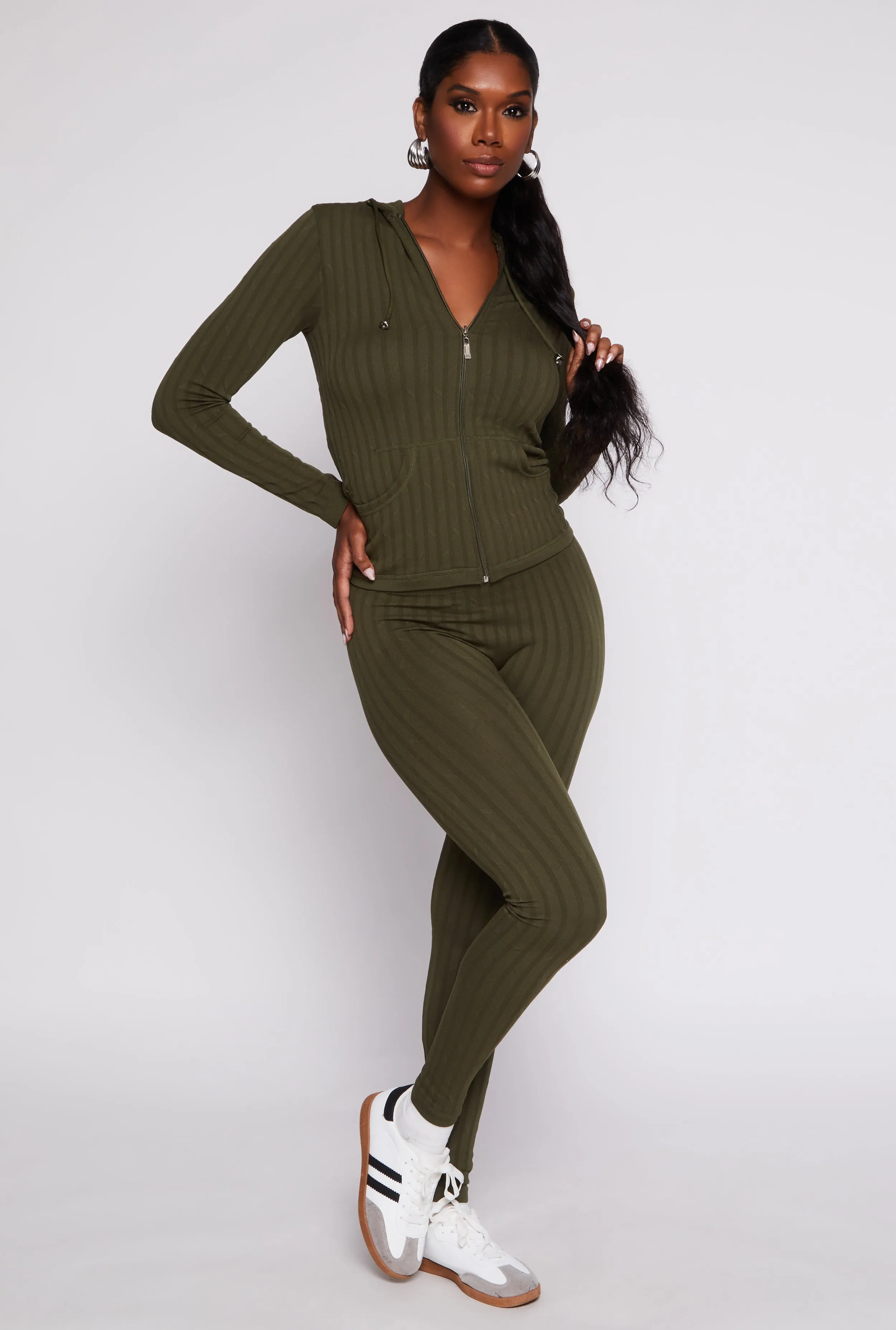 Seamless Textured Knit Zip Front Hoodie sold by Rainbow product image thumbnail 2