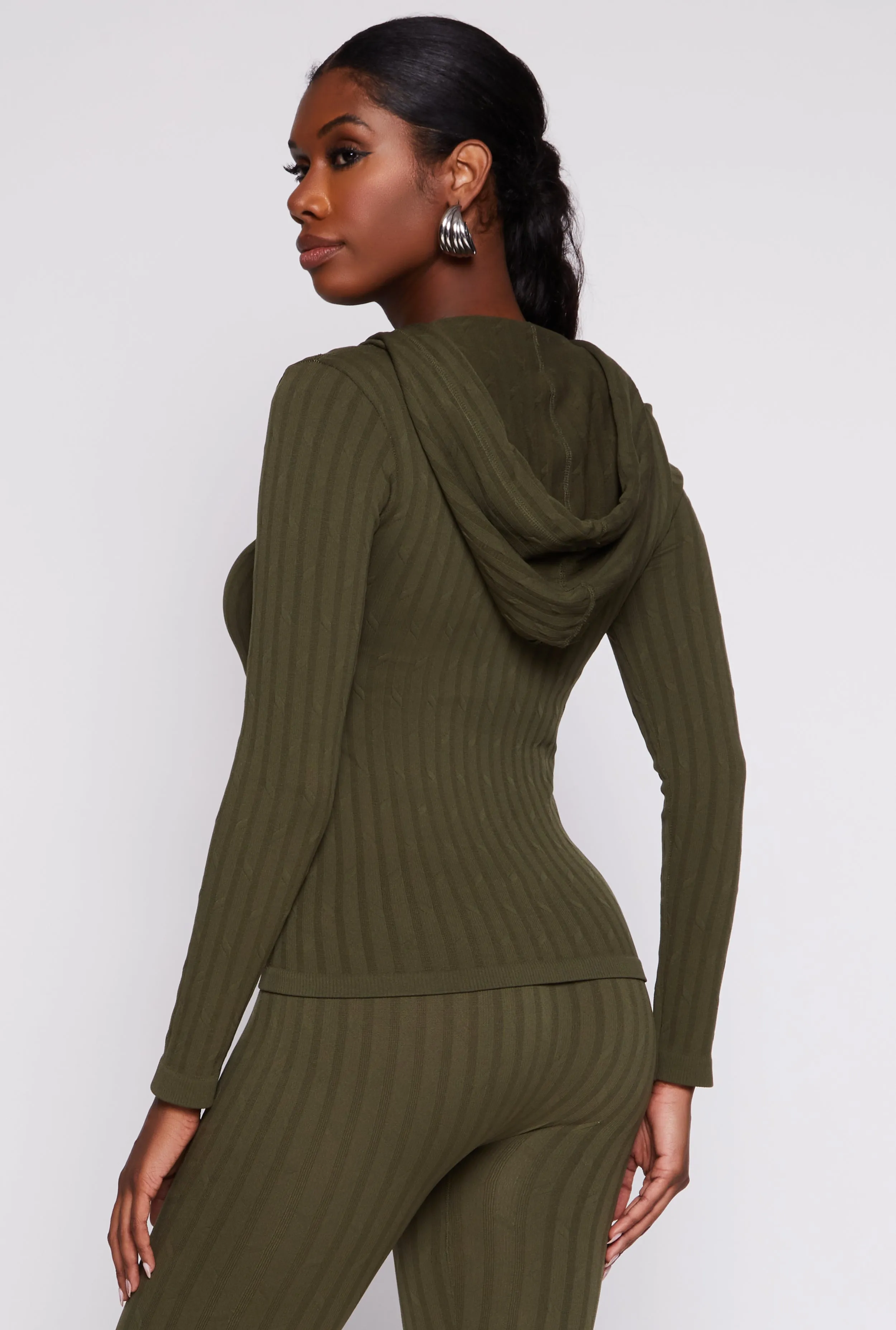 Seamless Textured Knit Zip Front Hoodie sold by Rainbow product image thumbnail 3