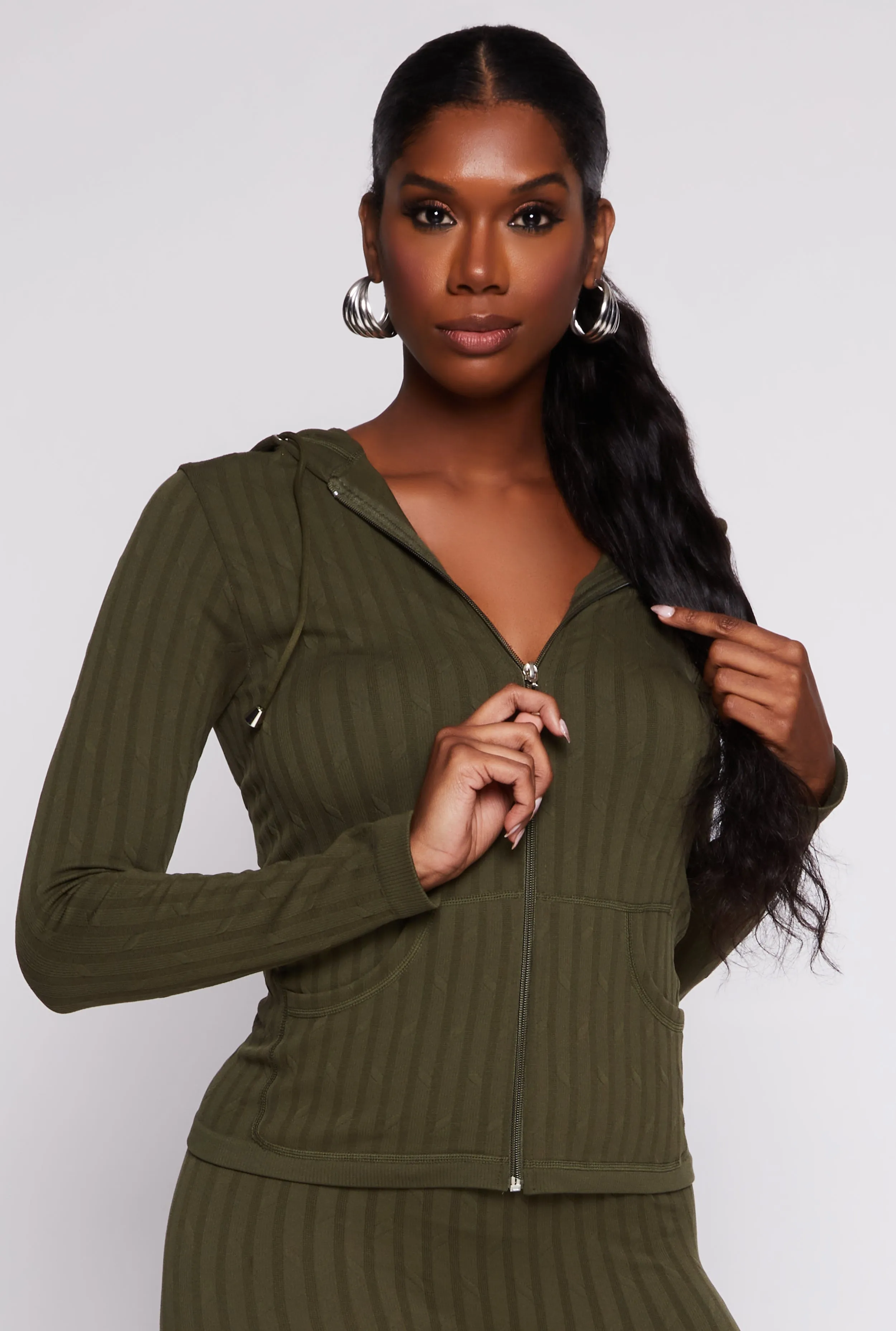 Seamless Textured Knit Zip Front Hoodie sold by Rainbow