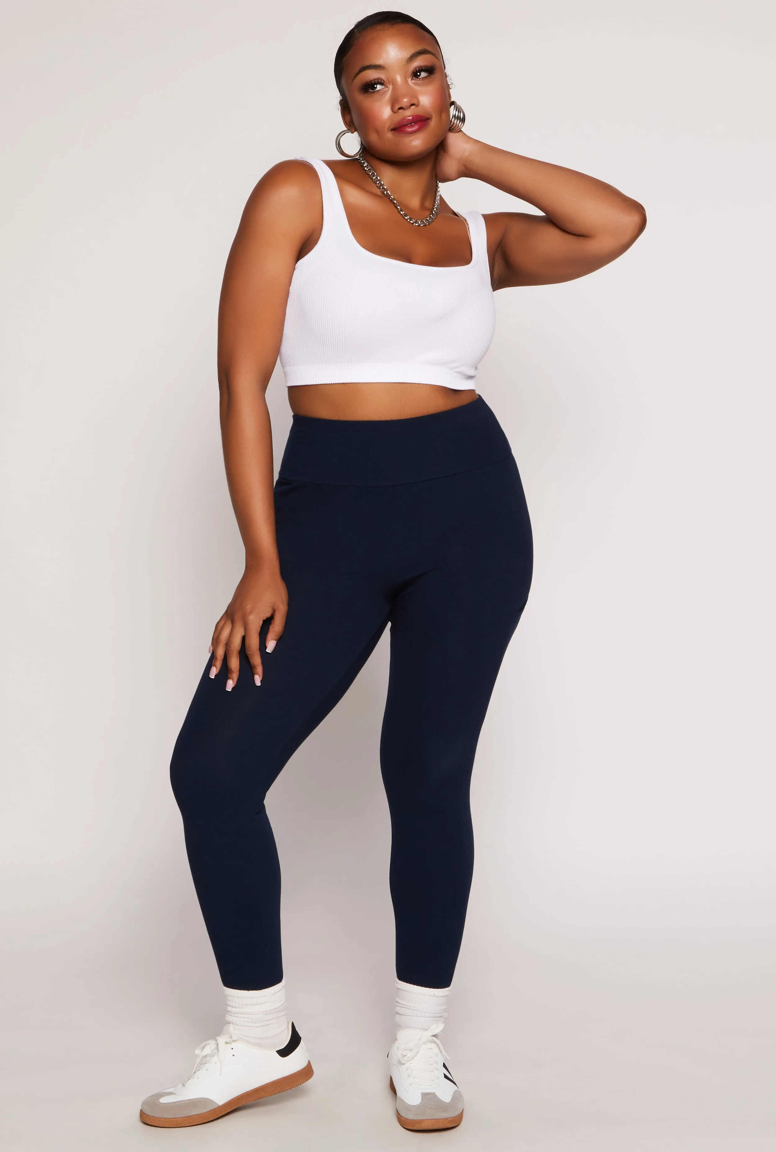 Plus Size Solid High Waist Cell Phone Pocket Leggings sold by Rainbow