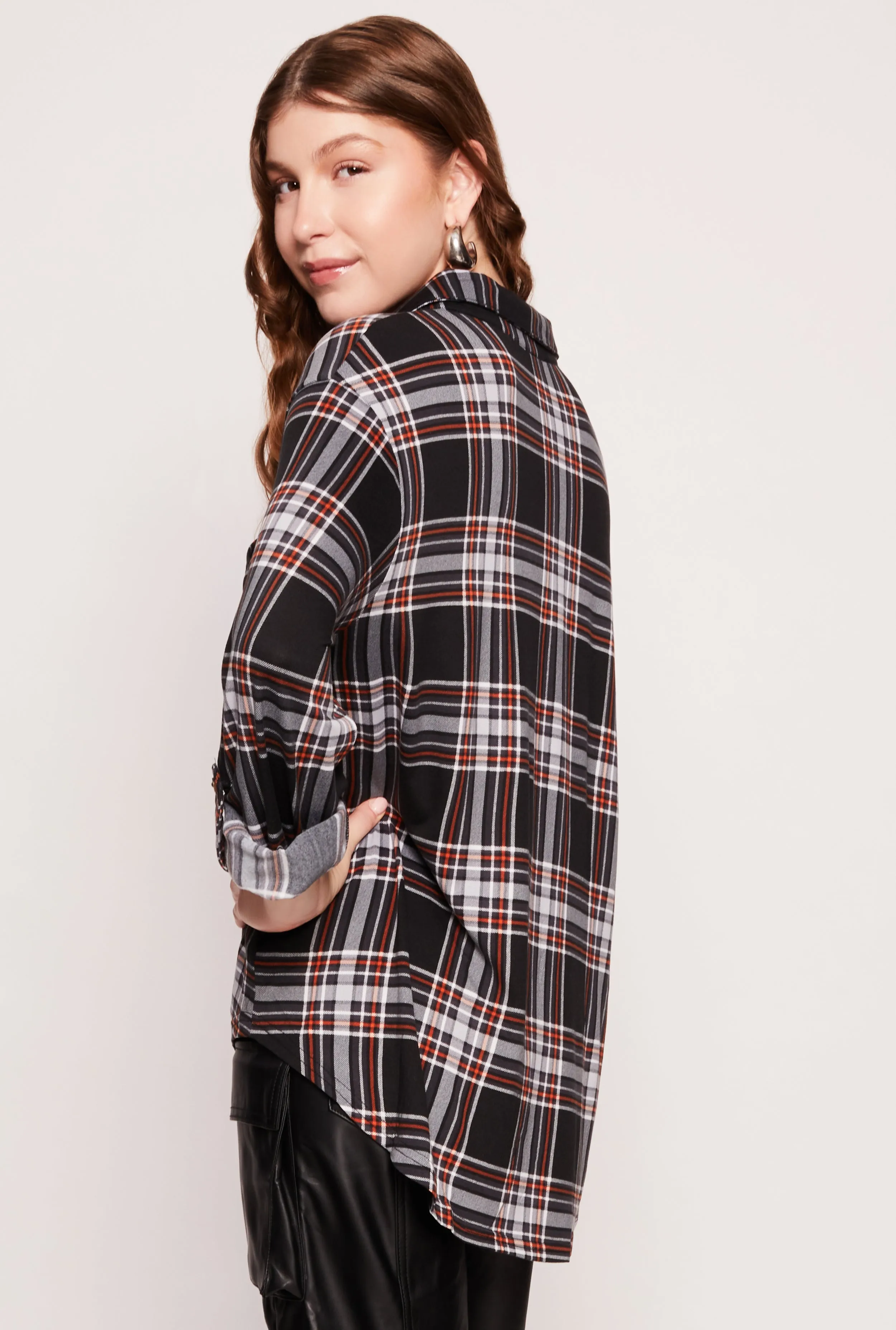 Plaid Button Front Tabbed Sleeve Shirt sold by Rainbow product image thumbnail 3