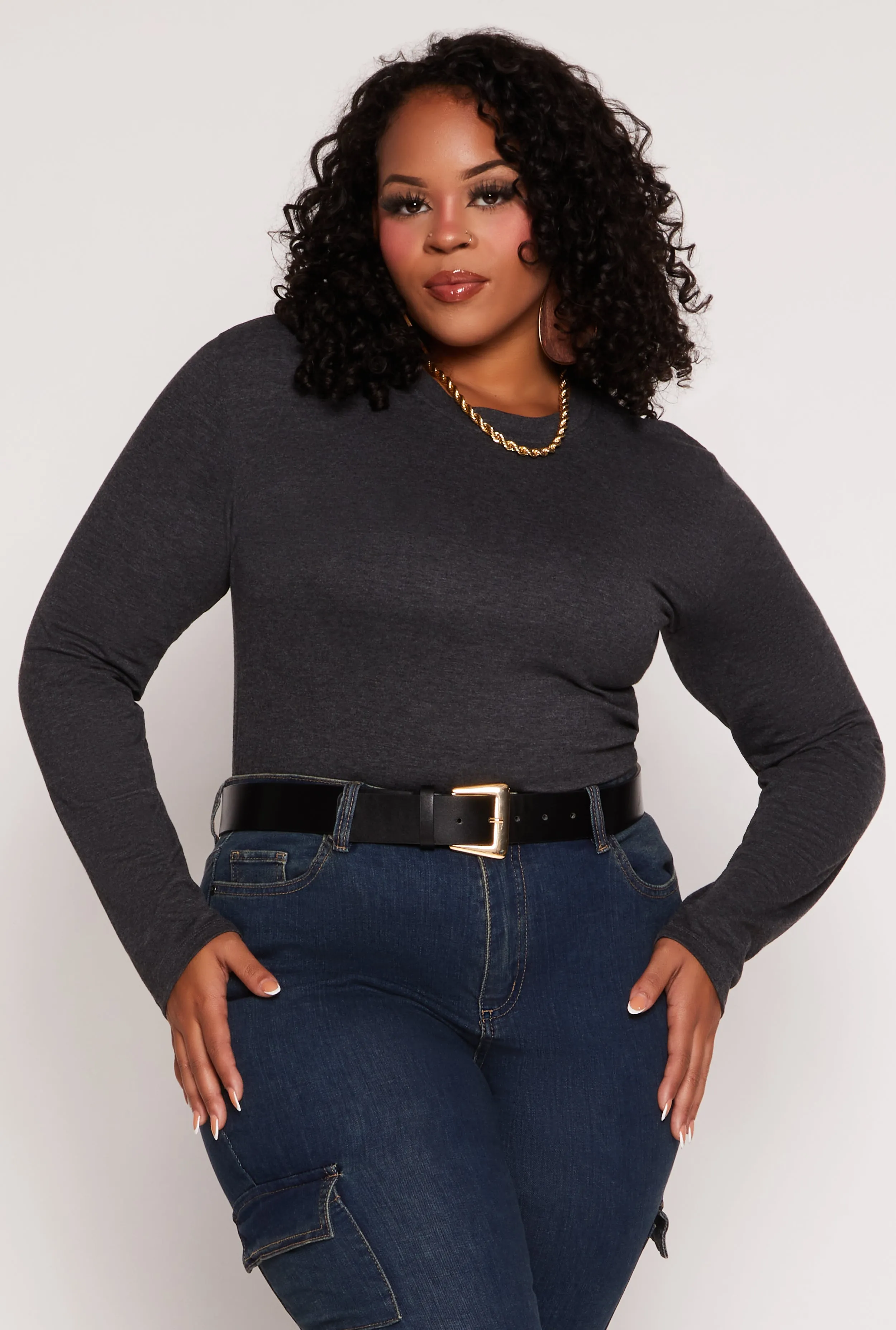 Plus Size Long Sleeve Crew Neck Tee sold by Rainbow