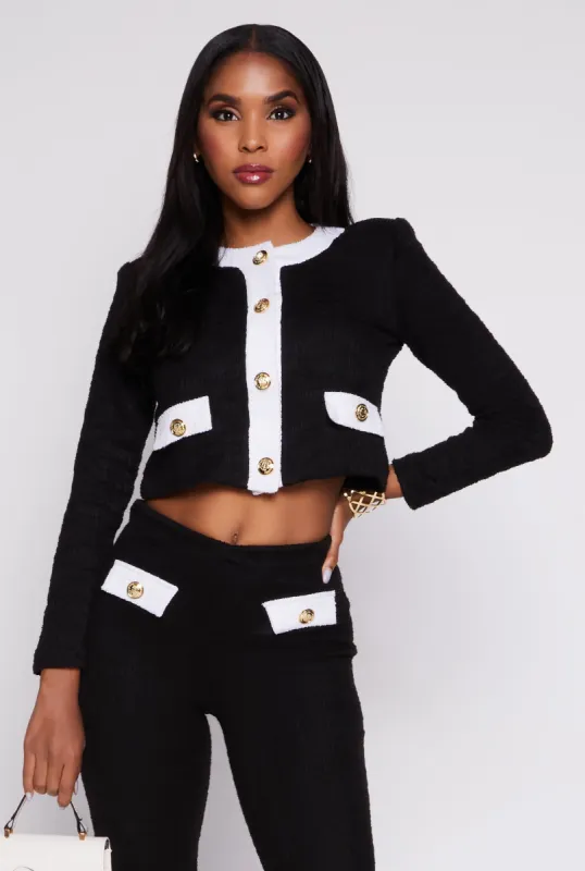 Boucle Button Front Cropped Blazer sold by Rainbow