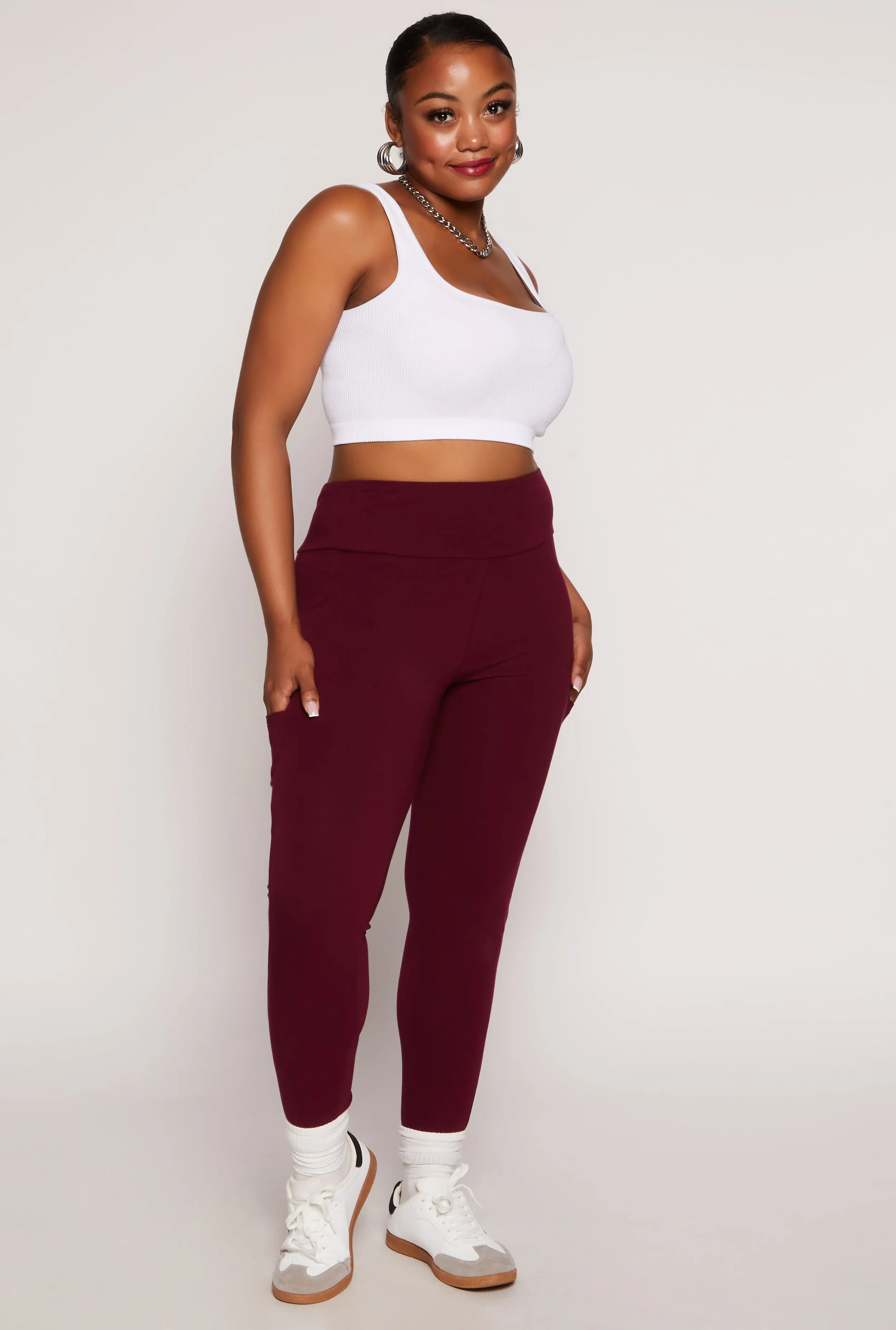 Plus Size Solid High Waist Cell Phone Pocket Leggings sold by Rainbow