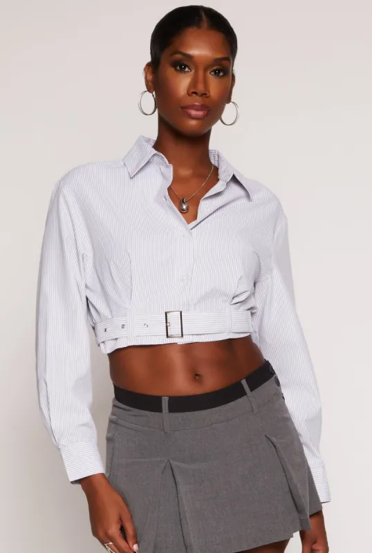 Striped Belted Button Front Shirt sold by Rainbow