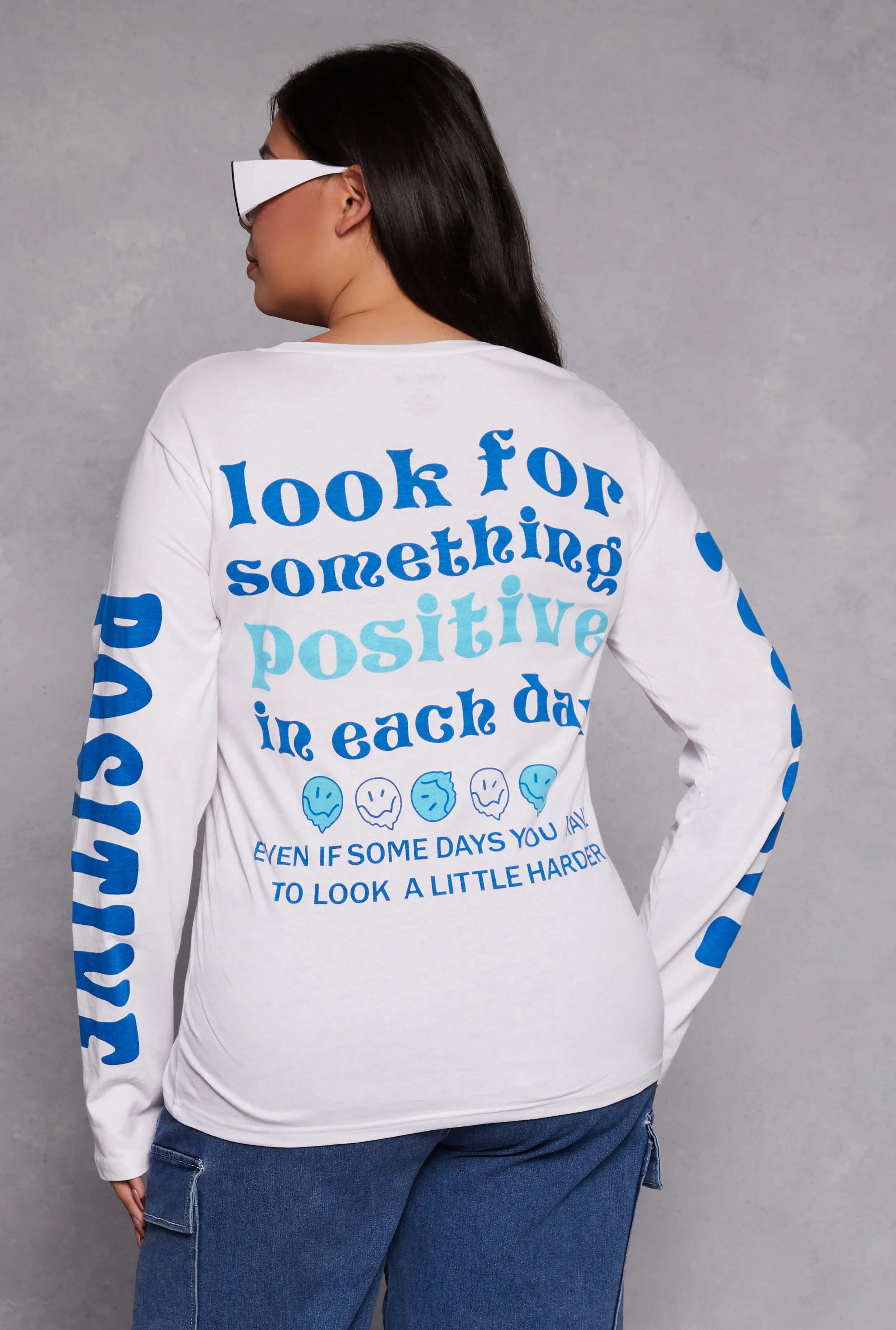 Plus Size Positive Vibes Only Sequin Long Sleeve Top sold by Rainbow