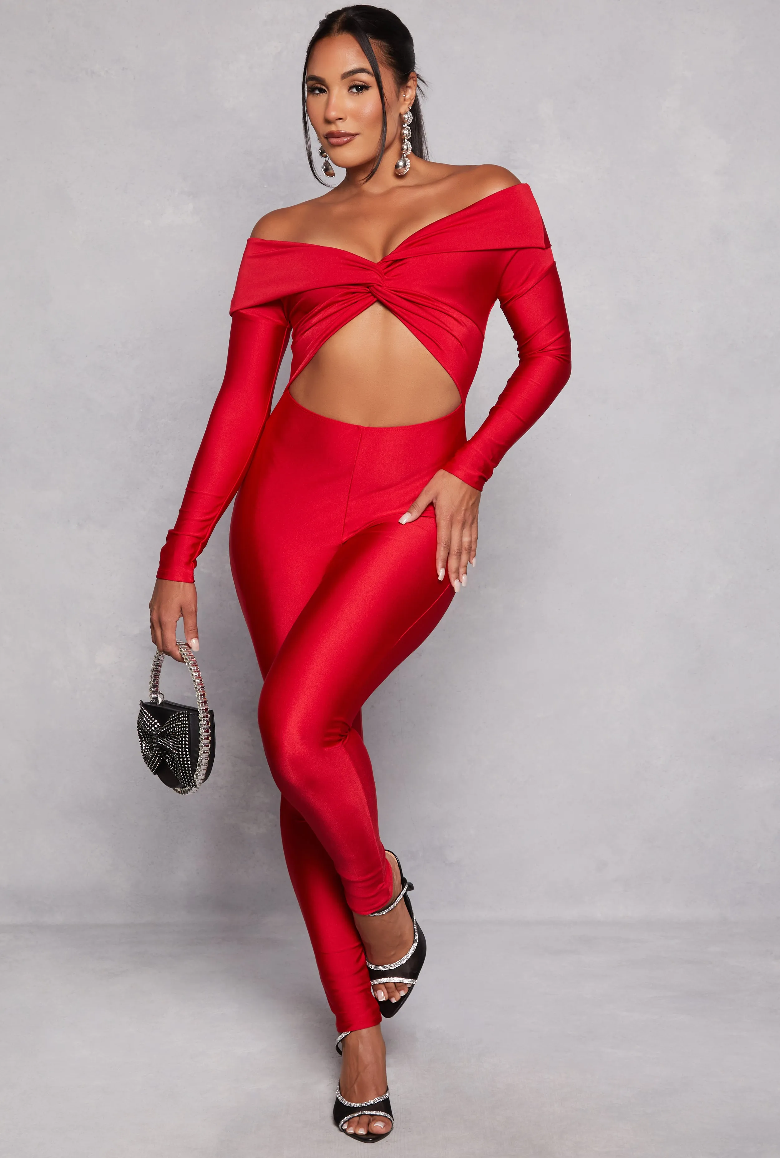 Spandex Twist Front Off the Shoulder Jumpsuit sold by Rainbow product image thumbnail 2