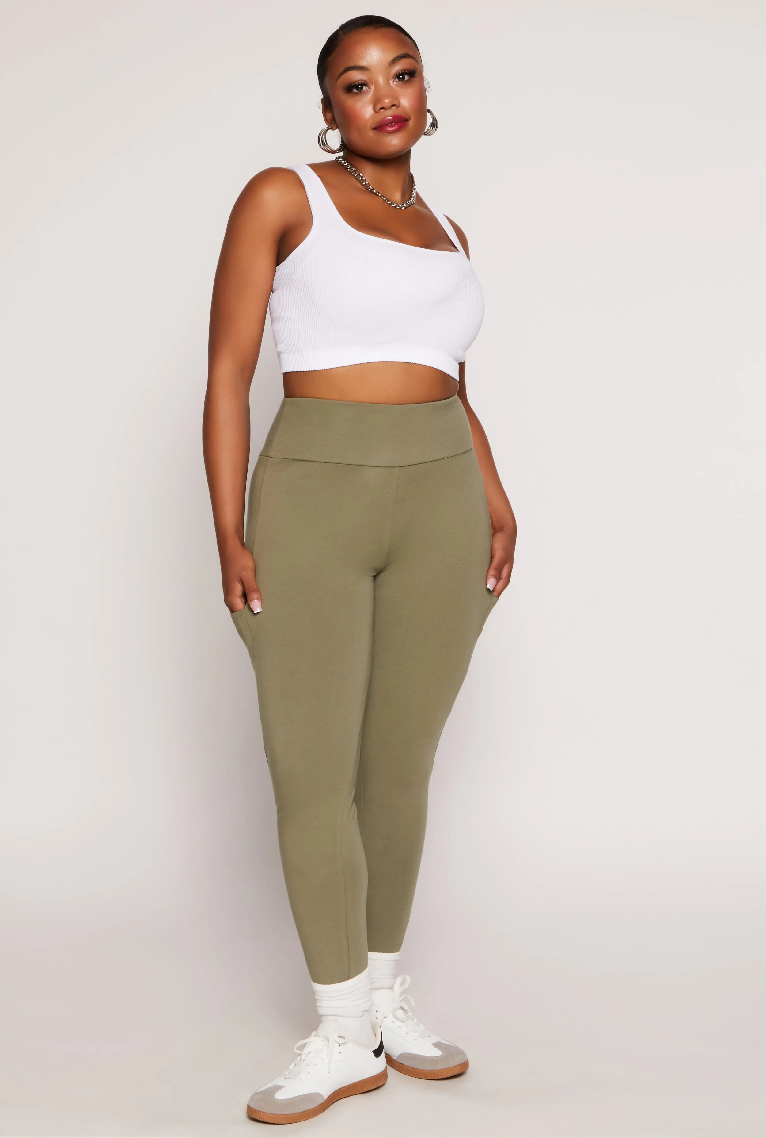 Plus Size Solid High Waist Cell Phone Pocket Leggings sold by Rainbow