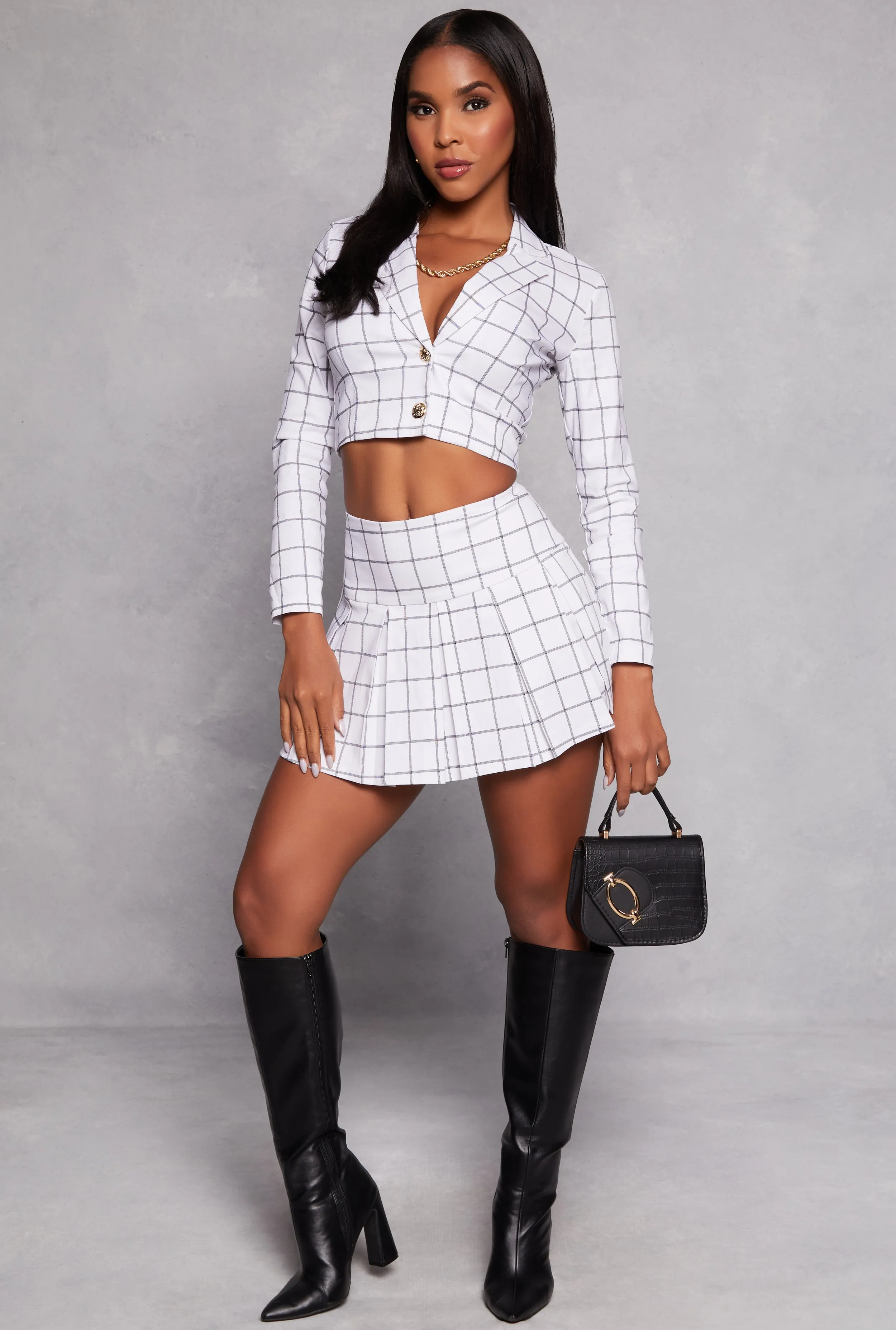Plaid Button Front Cropped Blazer sold by Rainbow product image thumbnail 2