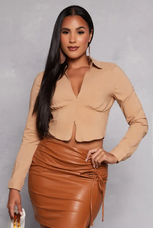 Poplin Zip Front Corset Detail Shirt sold by Rainbow