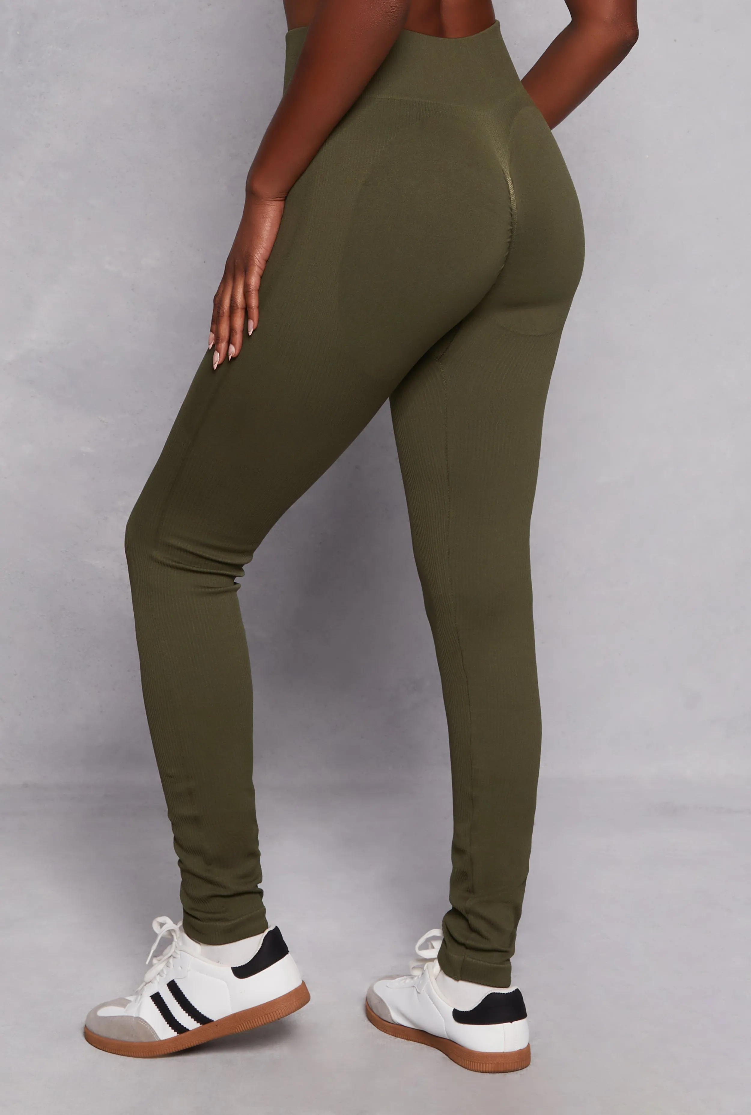 Solid Seamless Ribbed High Waist Leggings sold by Rainbow product image thumbnail 3